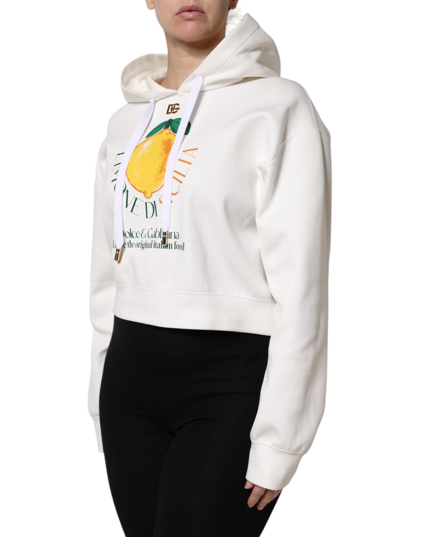 Dolce & Gabbana – Kapuzenpullover aus elfenbeinfarbener Baumwolle mit Aufdruck
