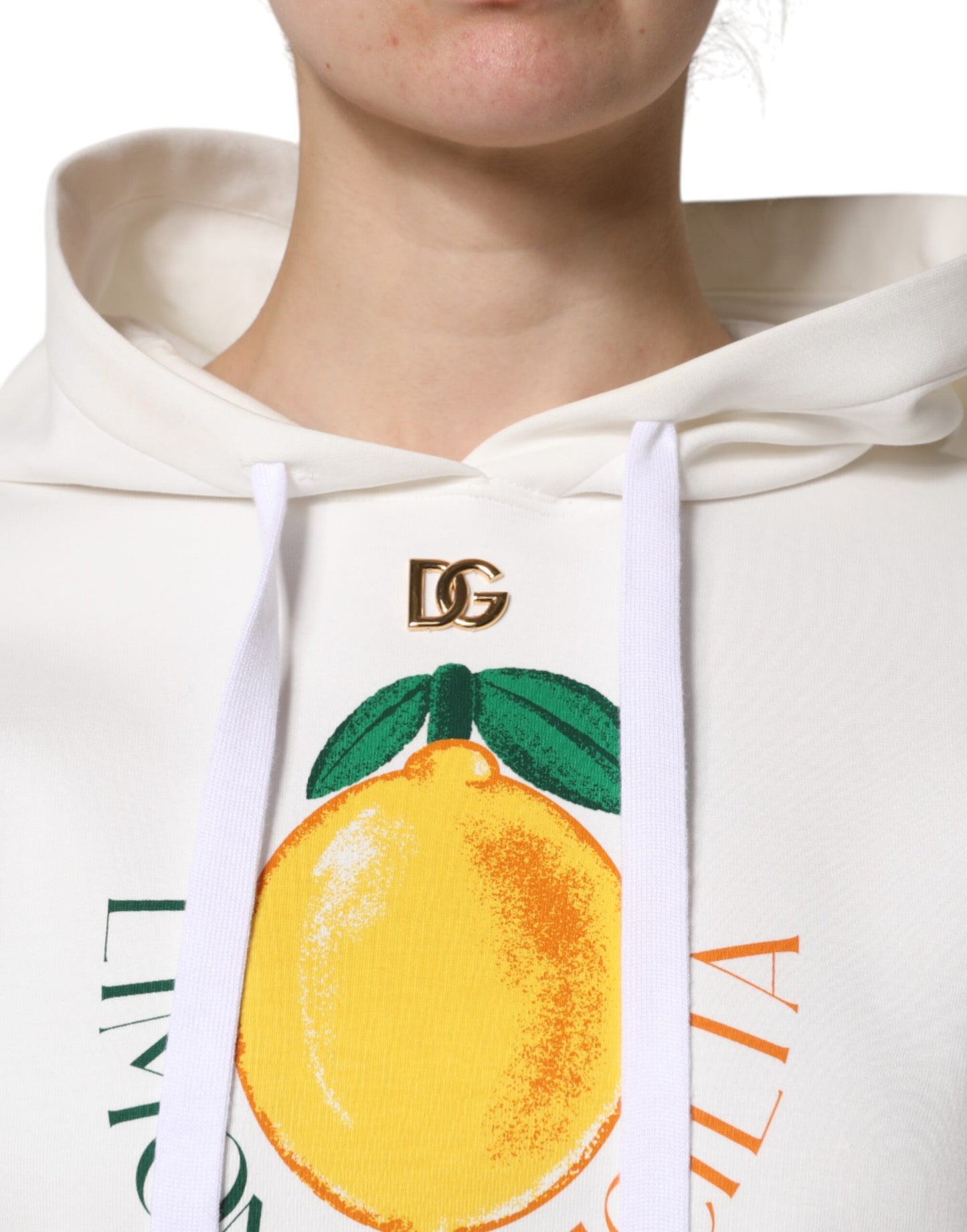 Dolce & Gabbana – Kapuzenpullover aus elfenbeinfarbener Baumwolle mit Aufdruck