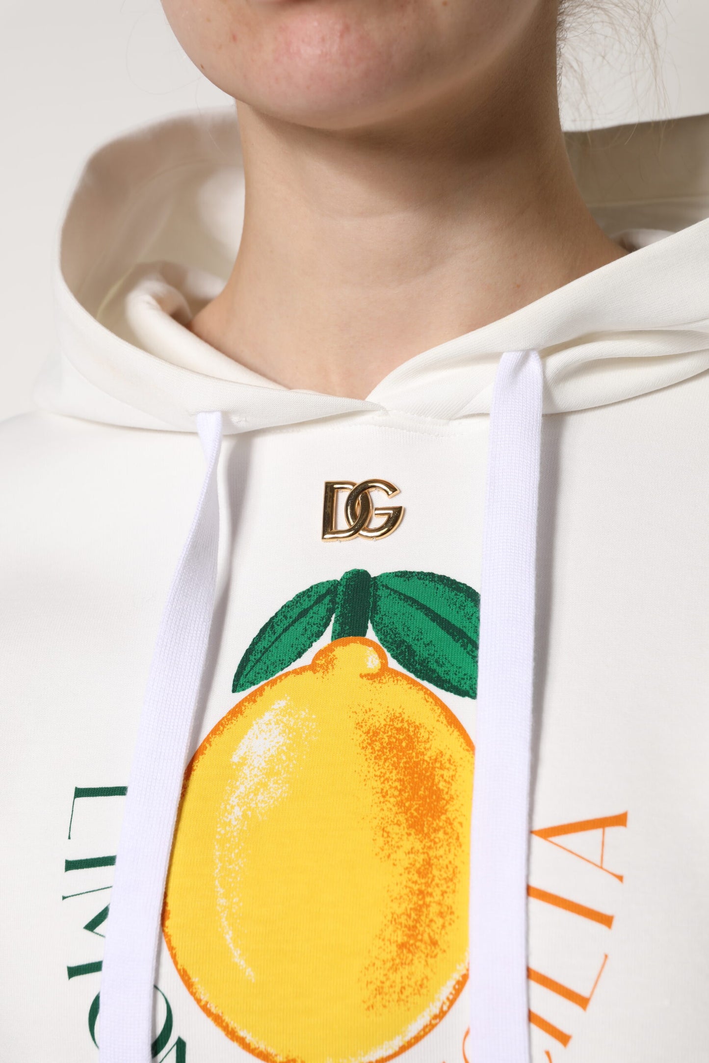 Dolce & Gabbana – Kapuzenpullover aus elfenbeinfarbener Baumwolle mit Aufdruck