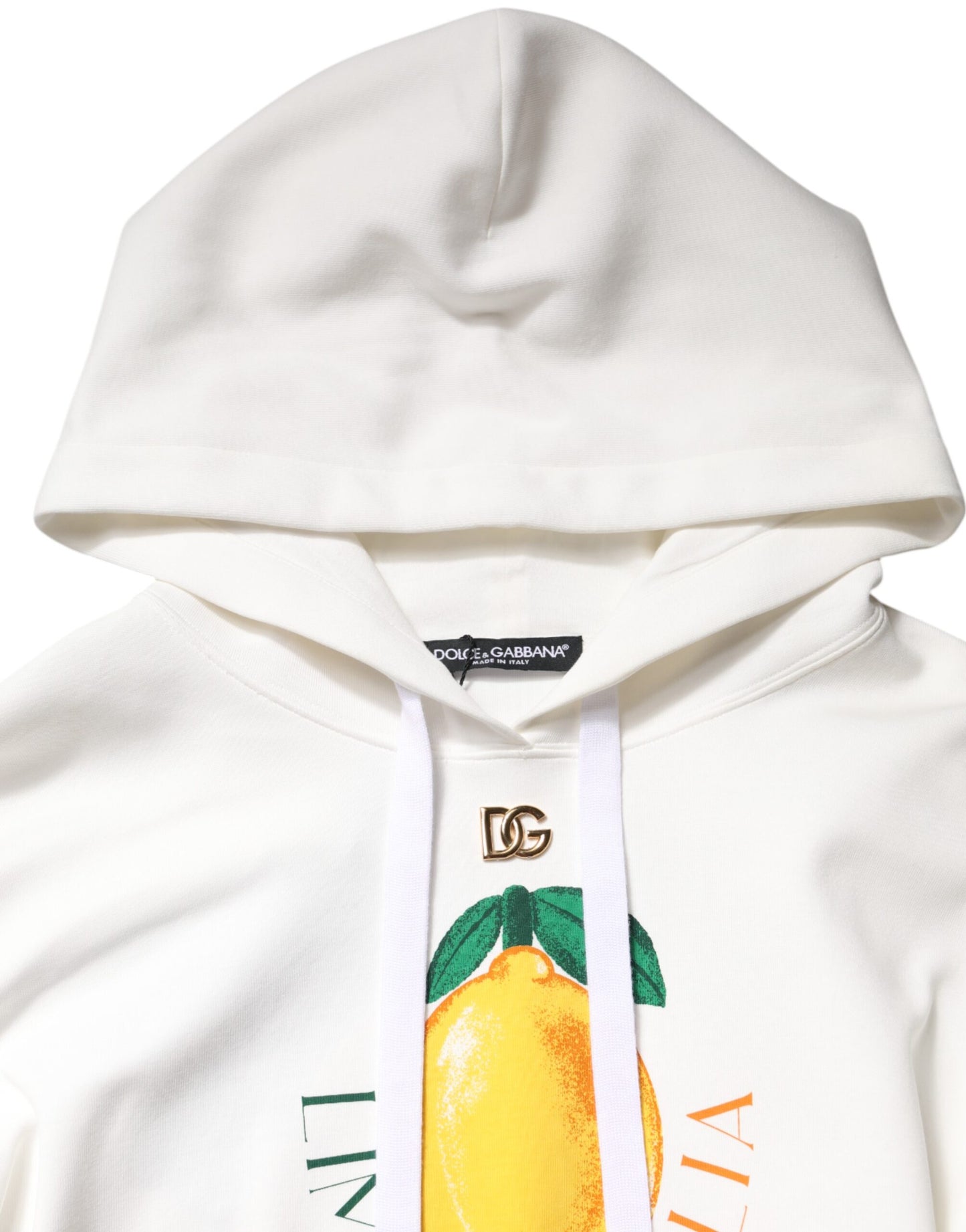 Dolce & Gabbana – Kapuzenpullover aus elfenbeinfarbener Baumwolle mit Aufdruck