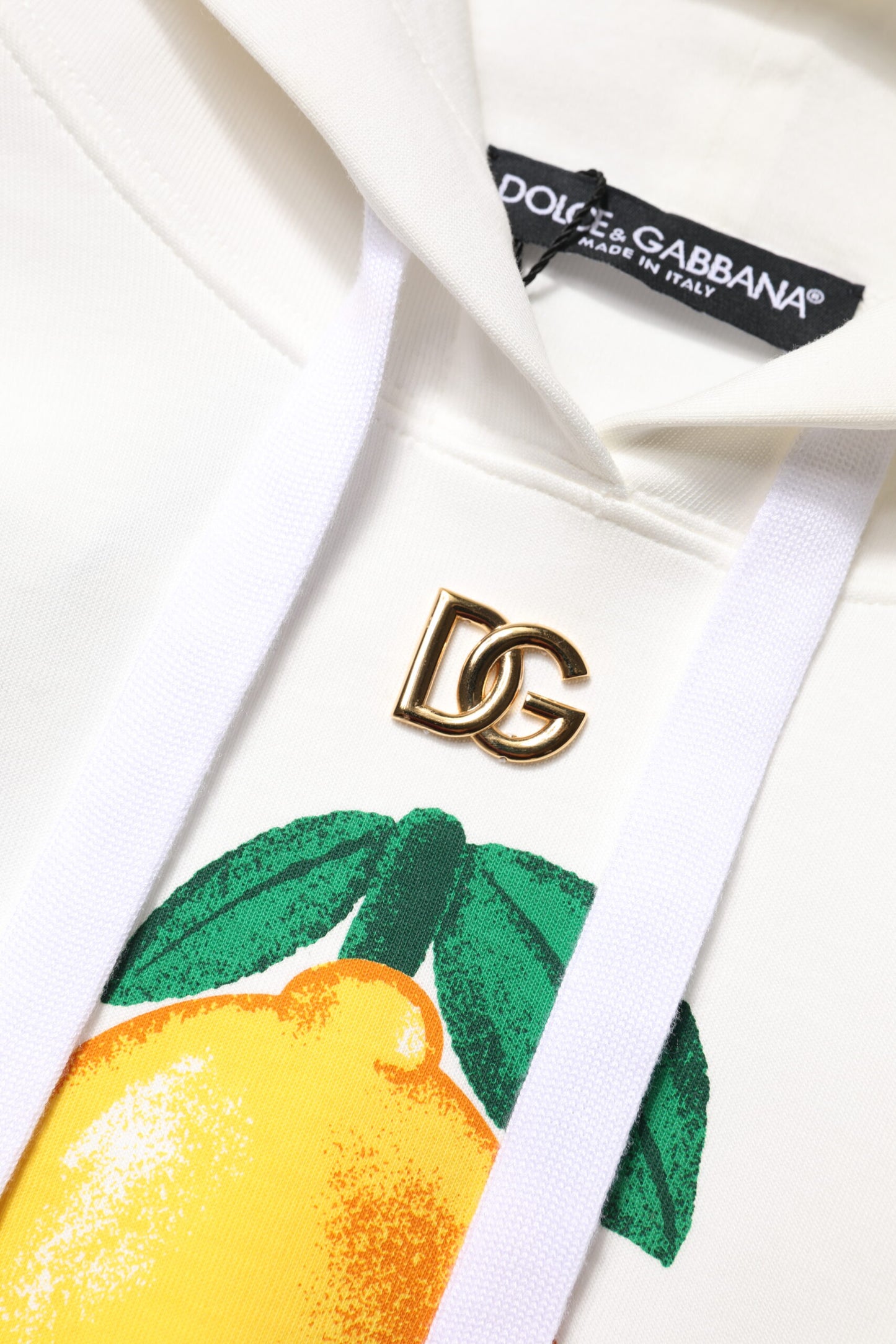Dolce & Gabbana – Kapuzenpullover aus elfenbeinfarbener Baumwolle mit Aufdruck