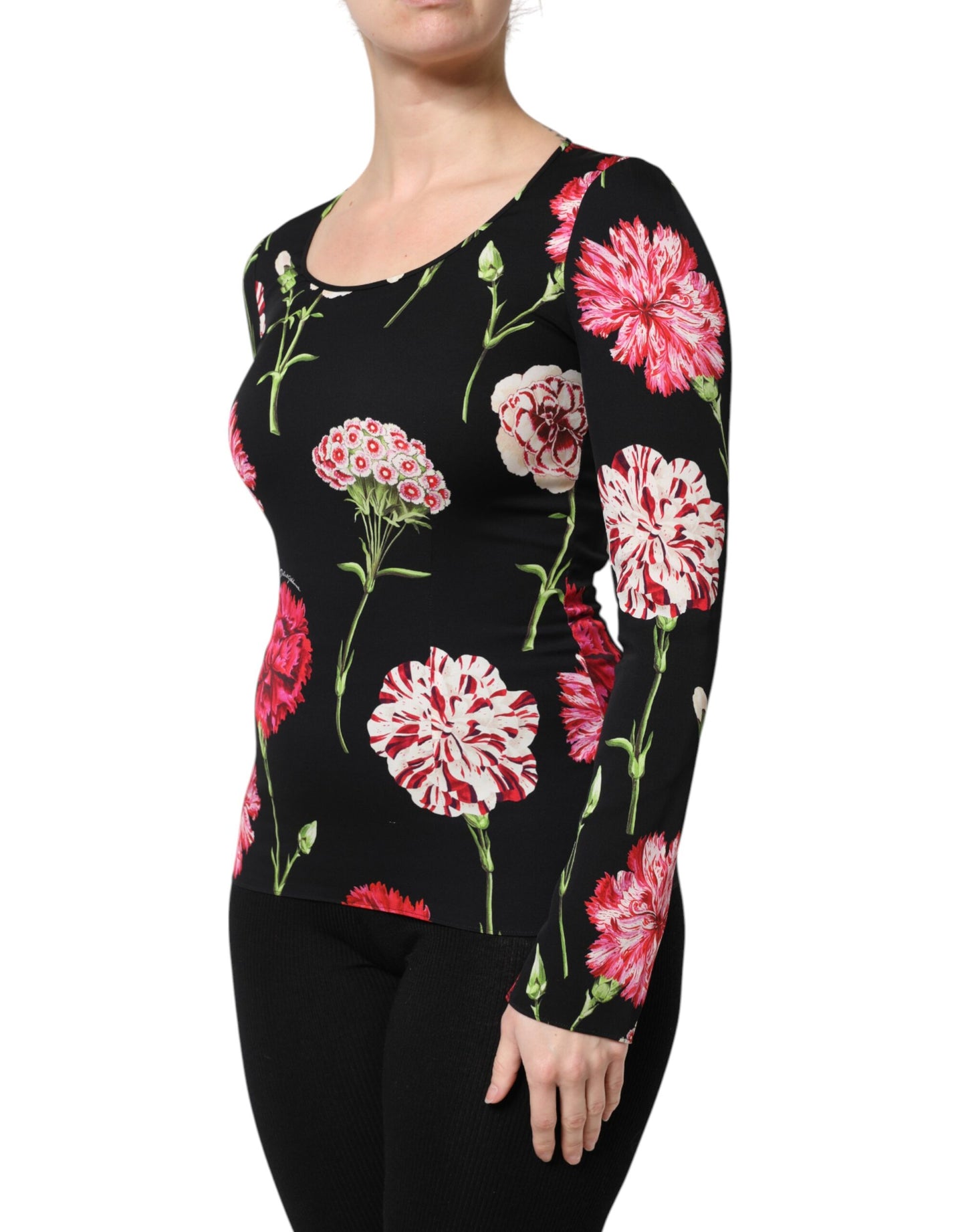 Dolce & Gabbana Schwarzes, langärmliges Blusentop für Damen mit Blumenmuster