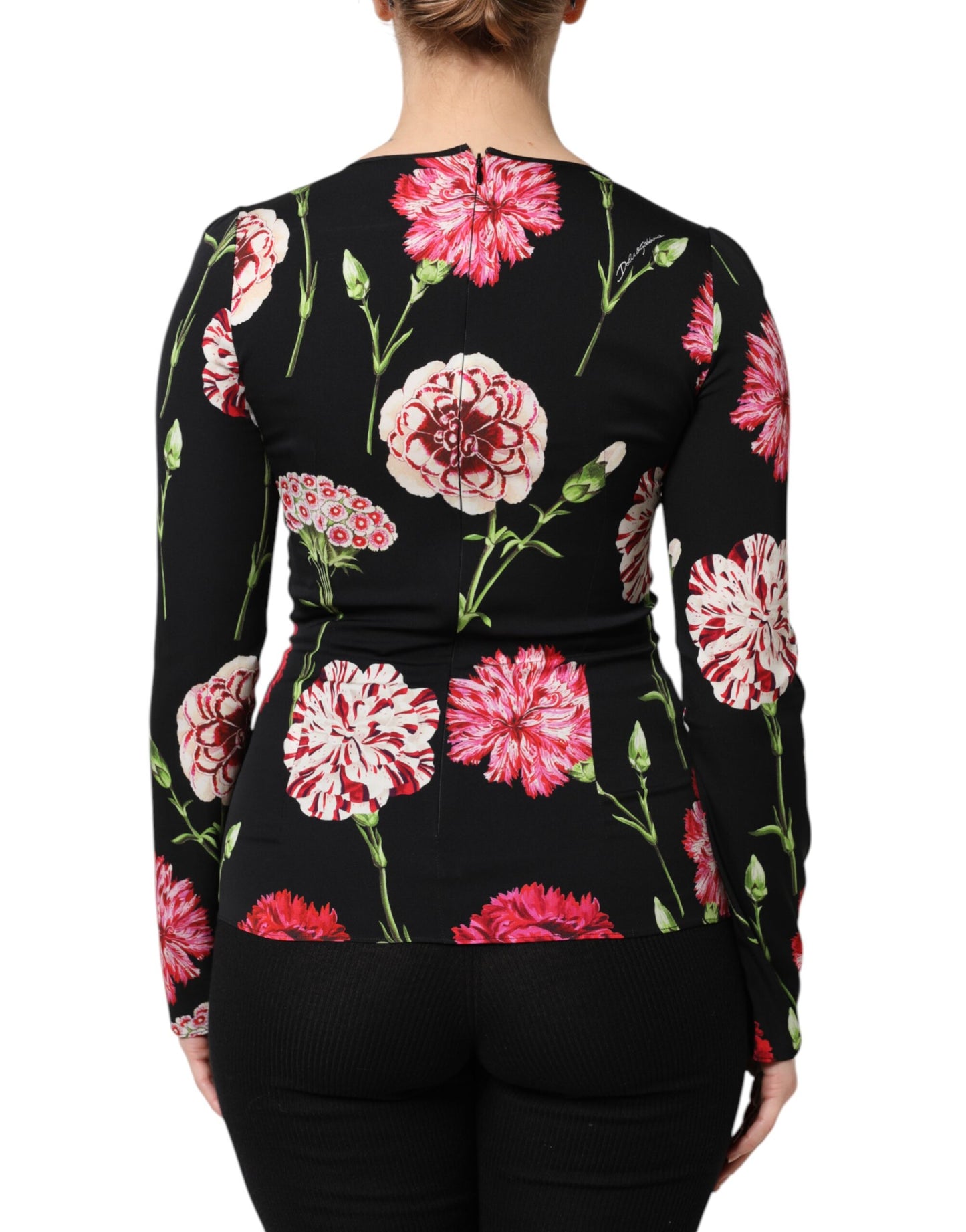 Dolce & Gabbana Schwarzes, langärmliges Blusentop für Damen mit Blumenmuster