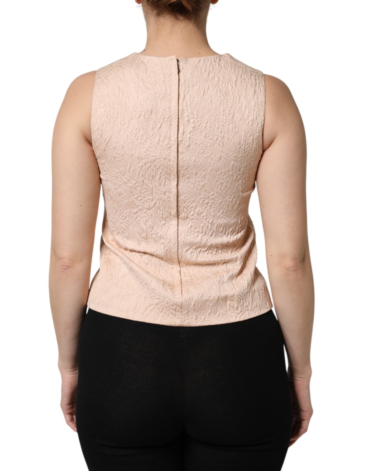 Dolce & Gabbana Beiges ärmelloses Tanktop mit Blumenstickerei