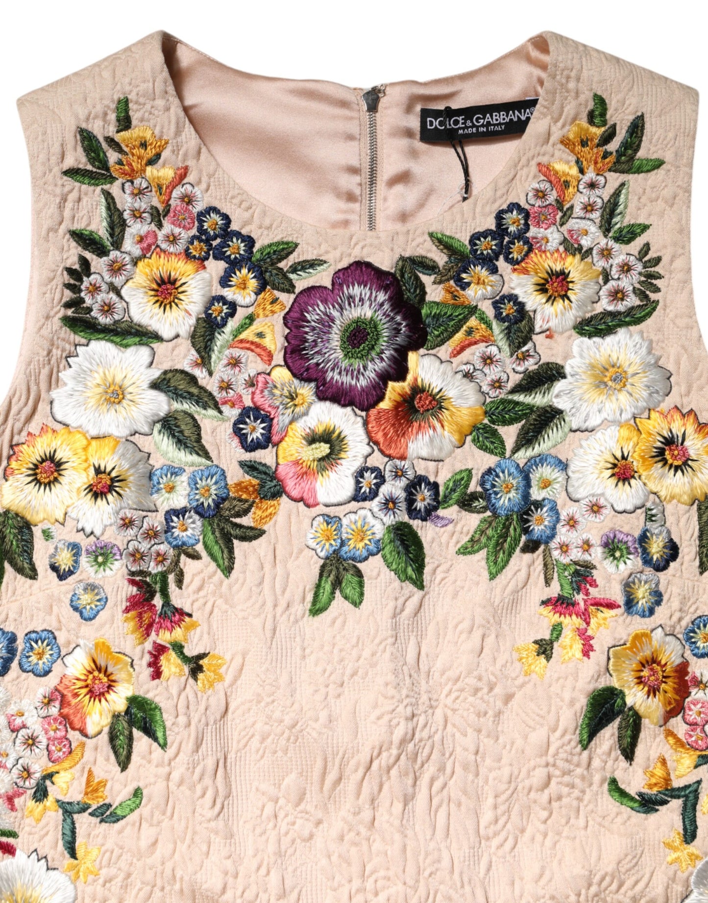 Dolce & Gabbana Beiges ärmelloses Tanktop mit Blumenstickerei
