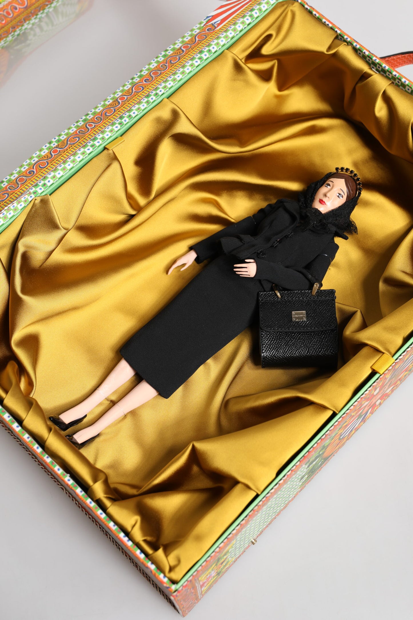 Dolce & Gabbana Schwarzes Kleid Keramik Porzellan Mode Leder Sicily Dolls