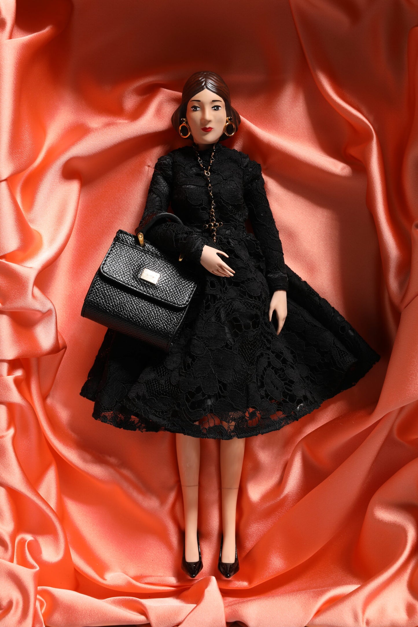 Dolce & Gabbana Schwarzes Kleid Keramik Porzellan Mode Leder Sicily Dolls
