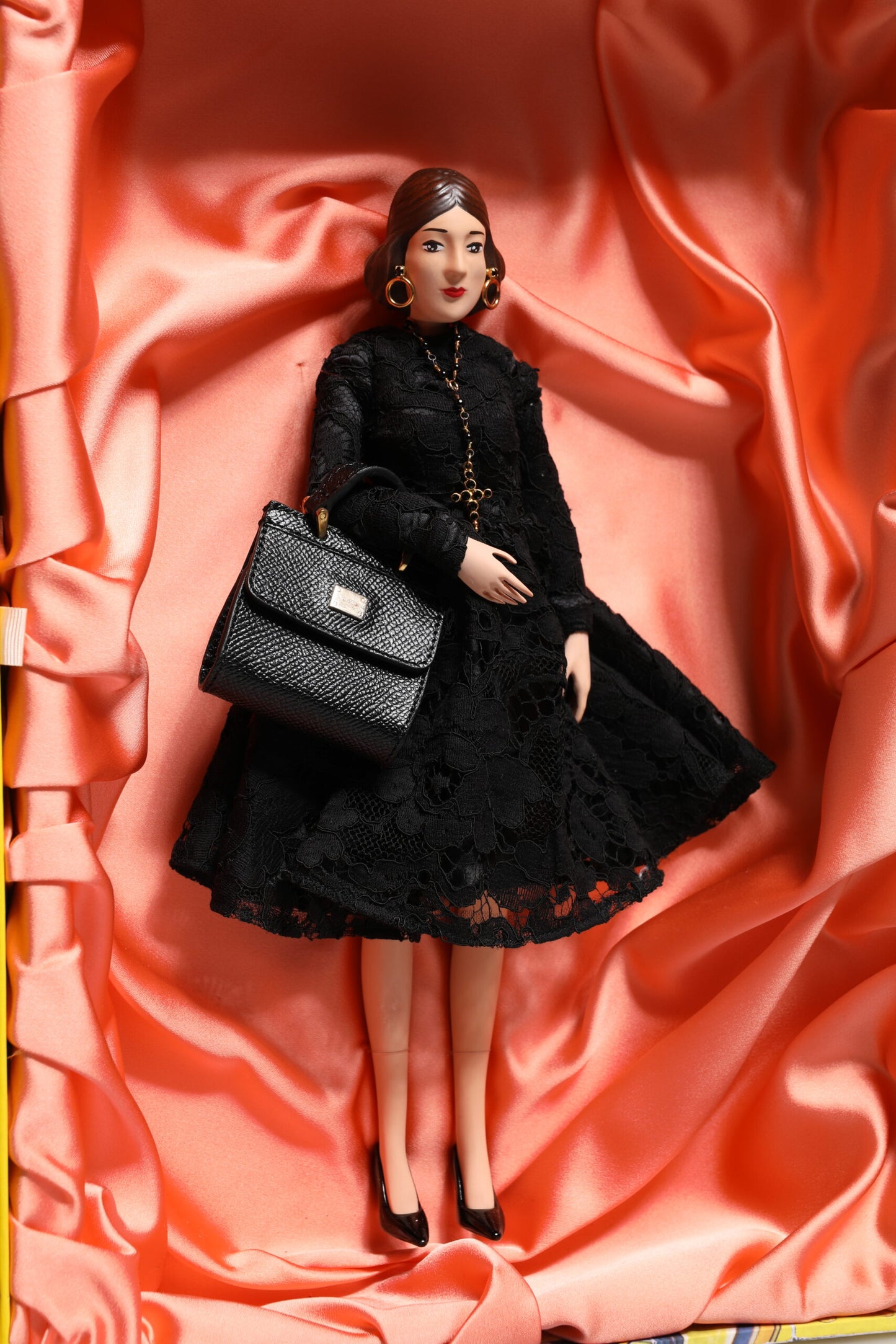 Dolce & Gabbana Schwarzes Kleid Keramik Porzellan Mode Leder Sicily Dolls