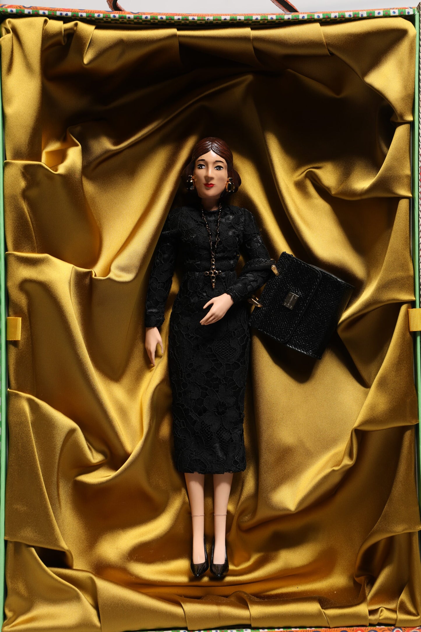 Dolce & Gabbana Schwarzes Kleid Keramik Porzellan Mode Leder Sicily Dolls