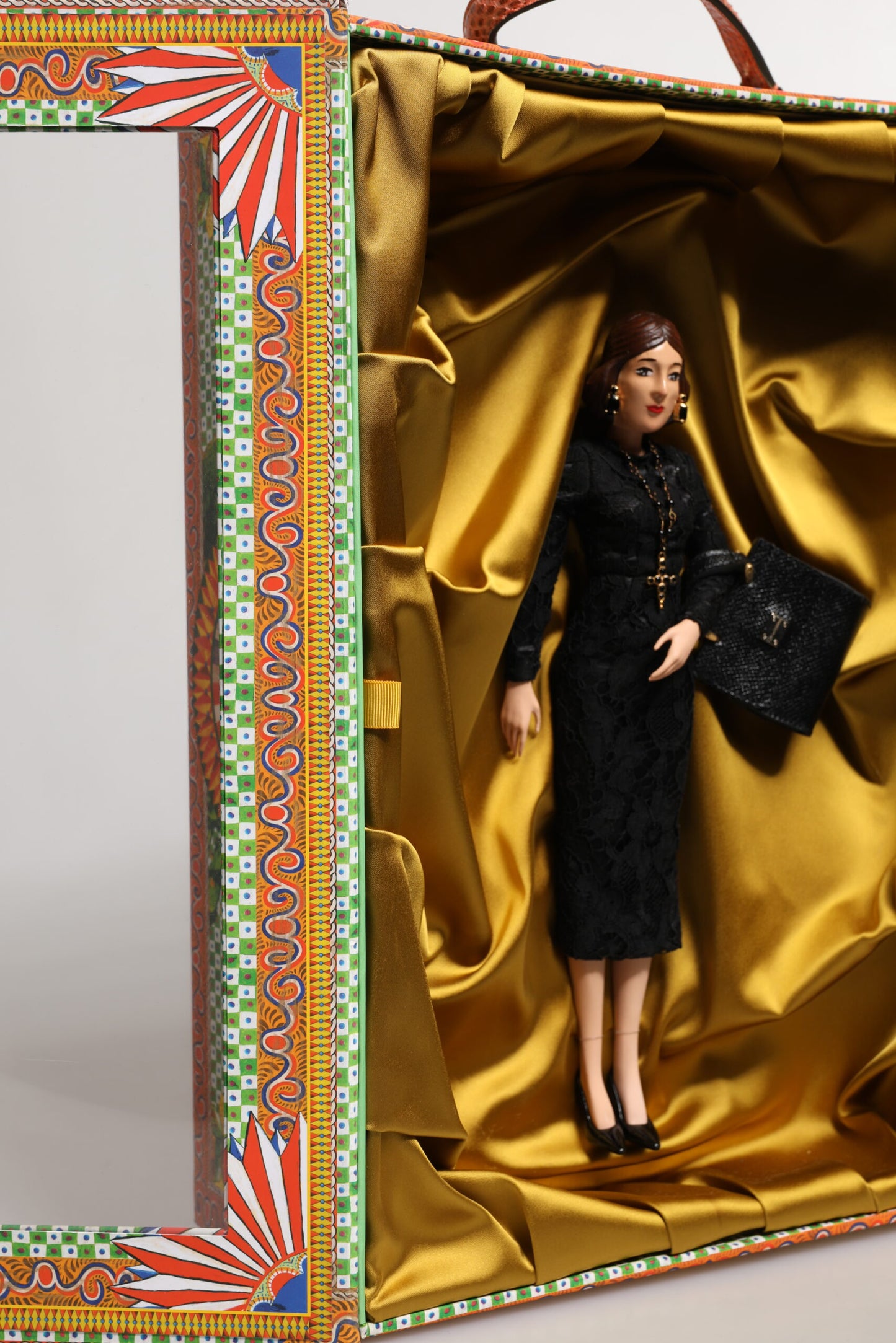 Dolce & Gabbana Schwarzes Kleid Keramik Porzellan Mode Leder Sicily Dolls