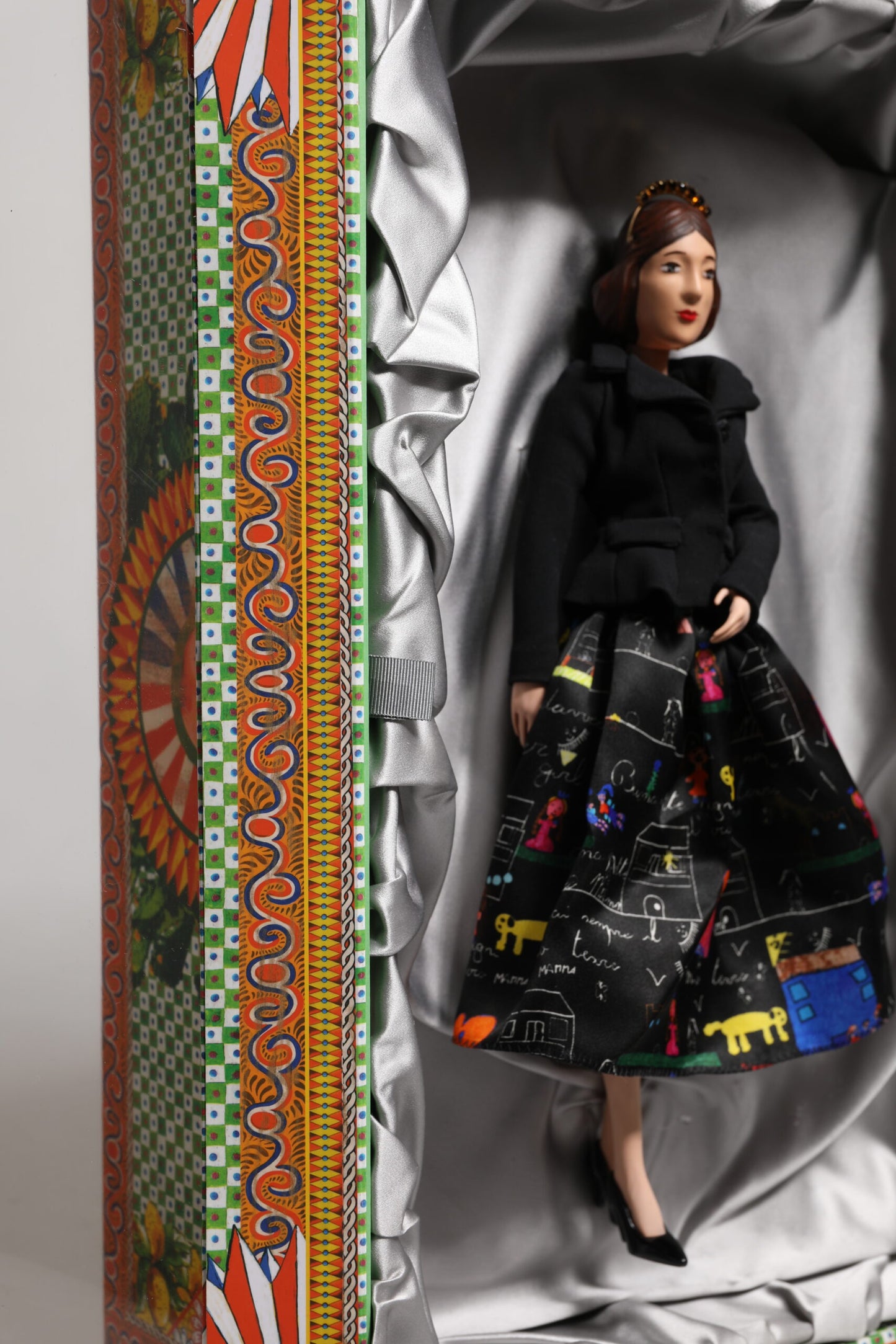 Dolce & Gabbana Schwarzes Kleid Keramik Porzellan Mode Leder Sicily Dolls