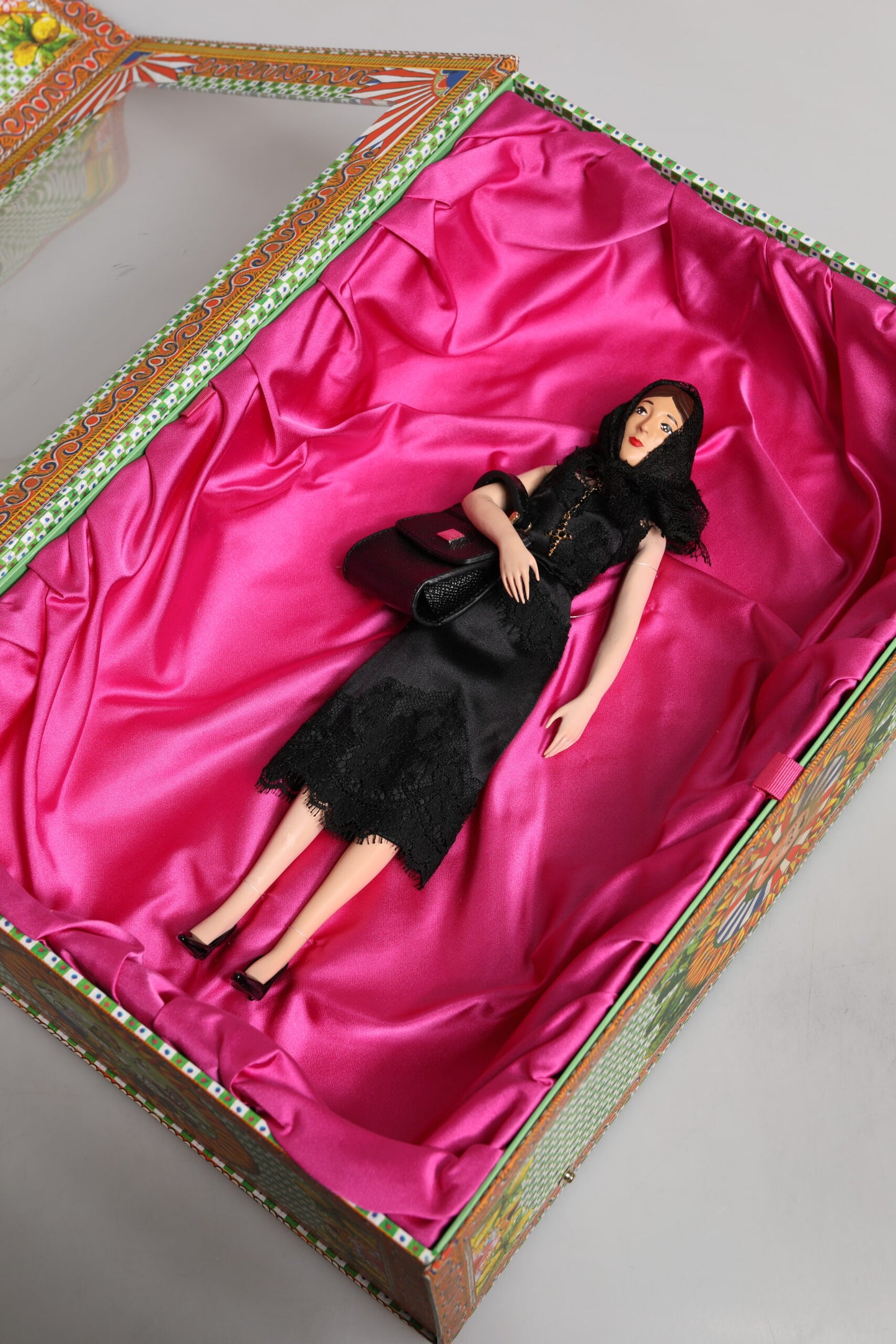 Dolce & Gabbana Schwarzes Kleid Keramik Porzellan Mode Leder Sicily Dolls