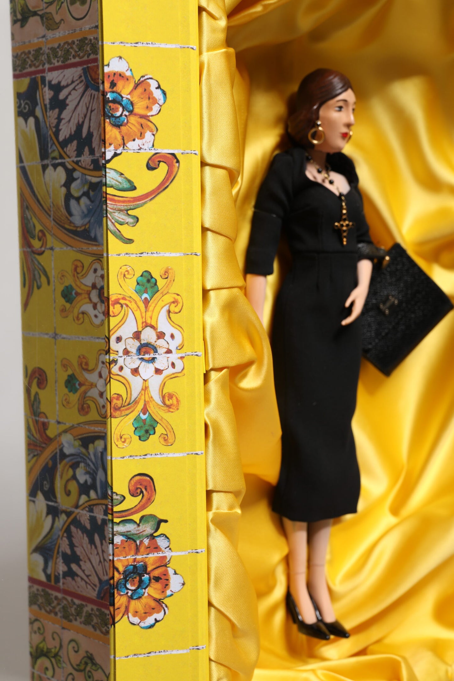 Dolce & Gabbana Schwarzes Kleid Keramik Porzellan Mode Leder Sicily Dolls