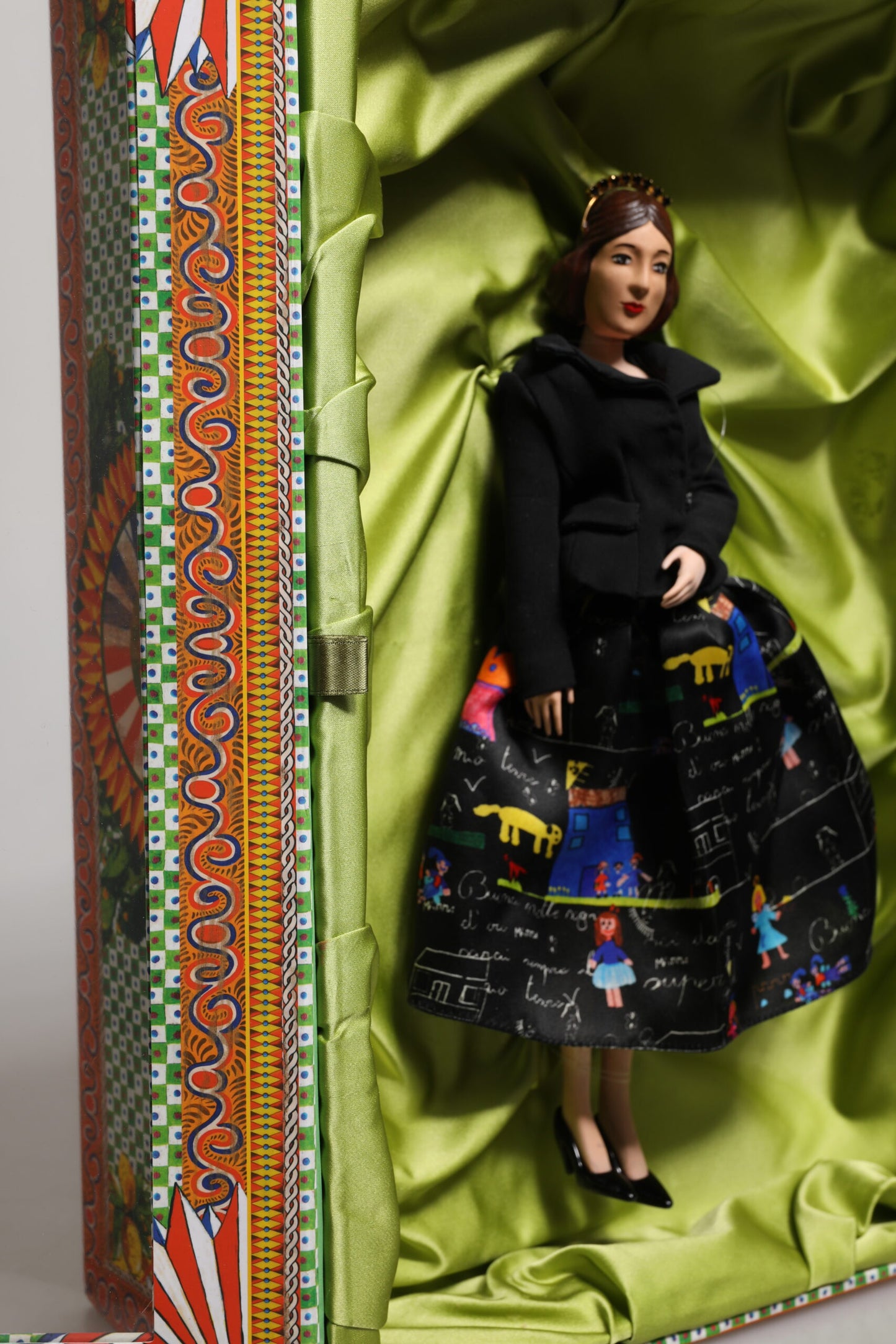 Dolce & Gabbana Schwarzes Kleid Keramik Porzellan Mode Leder Sicily Dolls