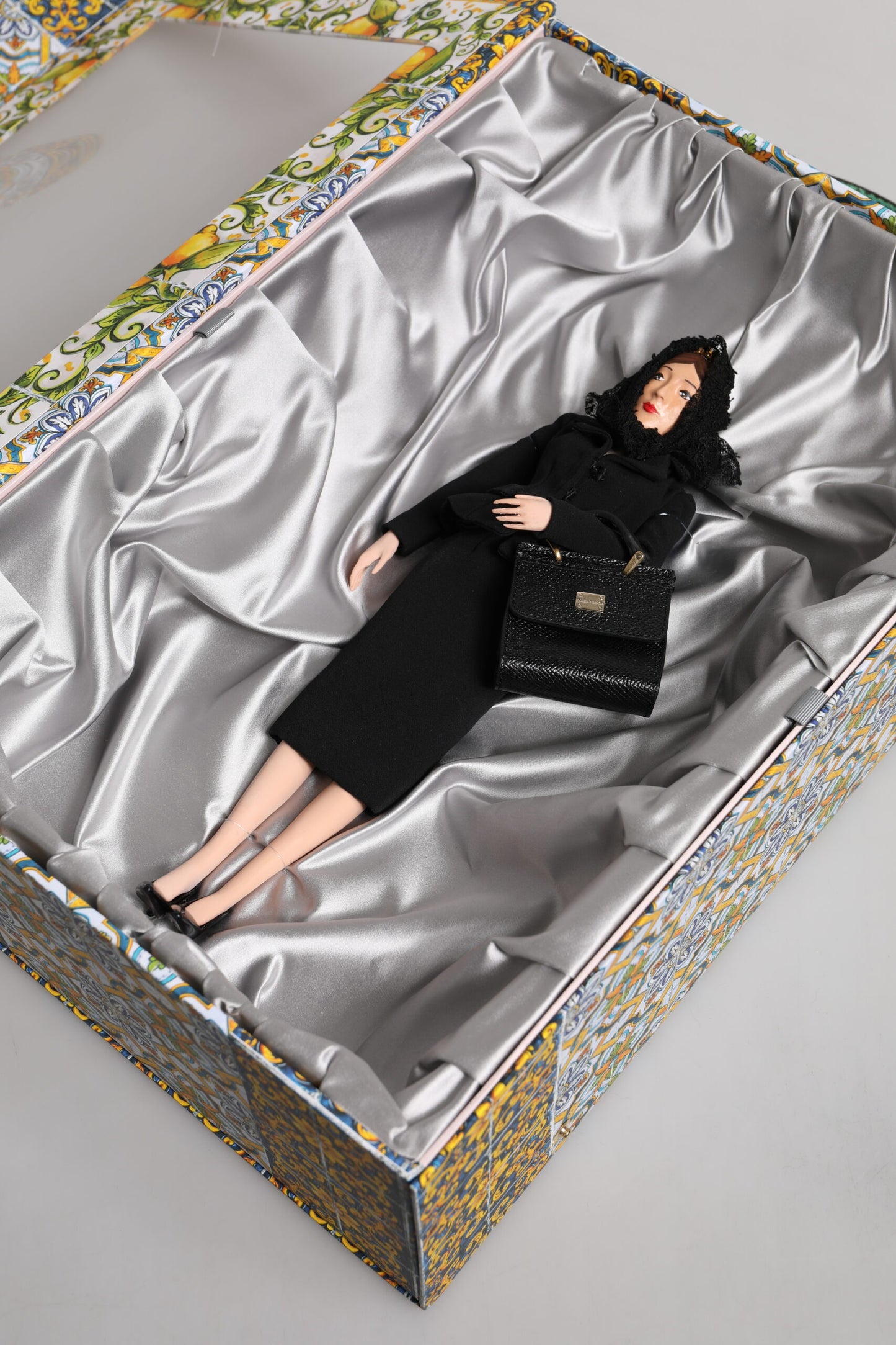 Dolce & Gabbana Schwarzes Kleid Keramik Porzellan Mode Leder Sicily Dolls