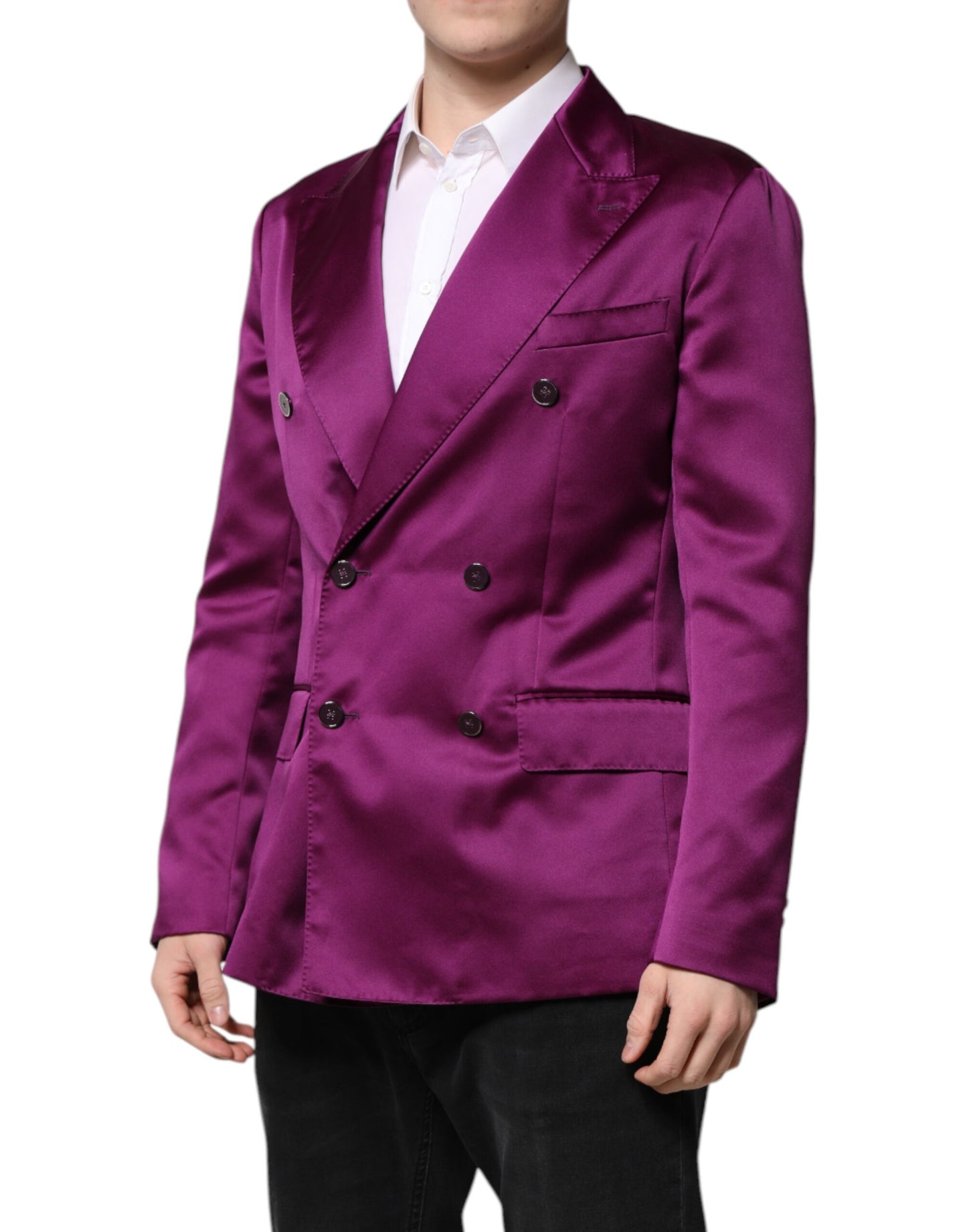 Dolce & Gabbana Lila Zweireihiger Herren Anzug Mantel Blazer