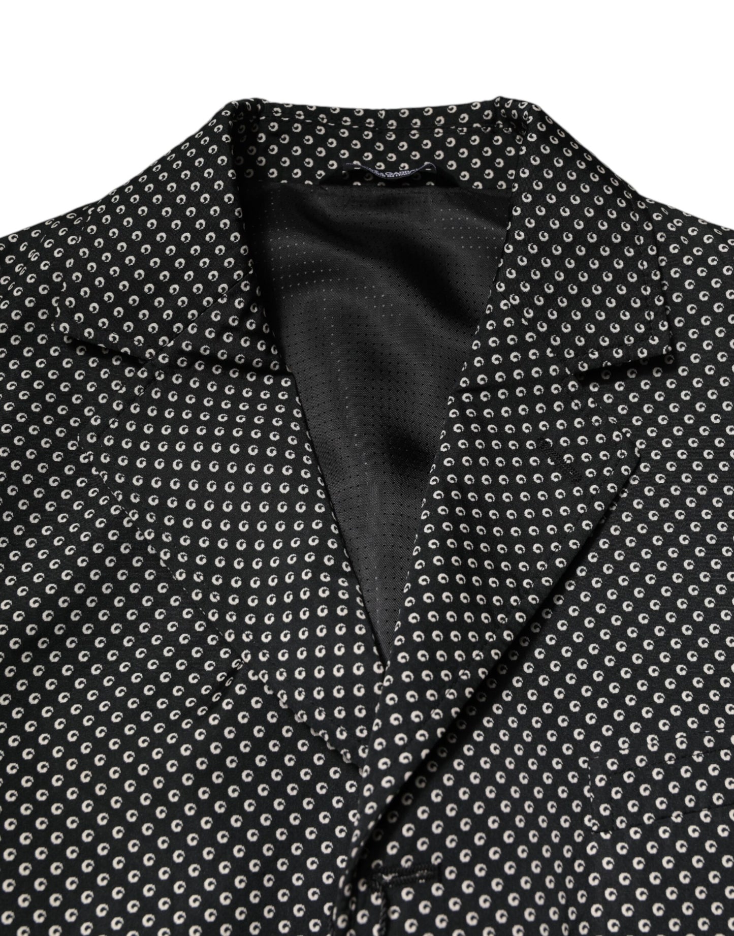 Dolce & Gabbana Schwarz Weiß Gemusterter Herren Anzug Mantel Blazer