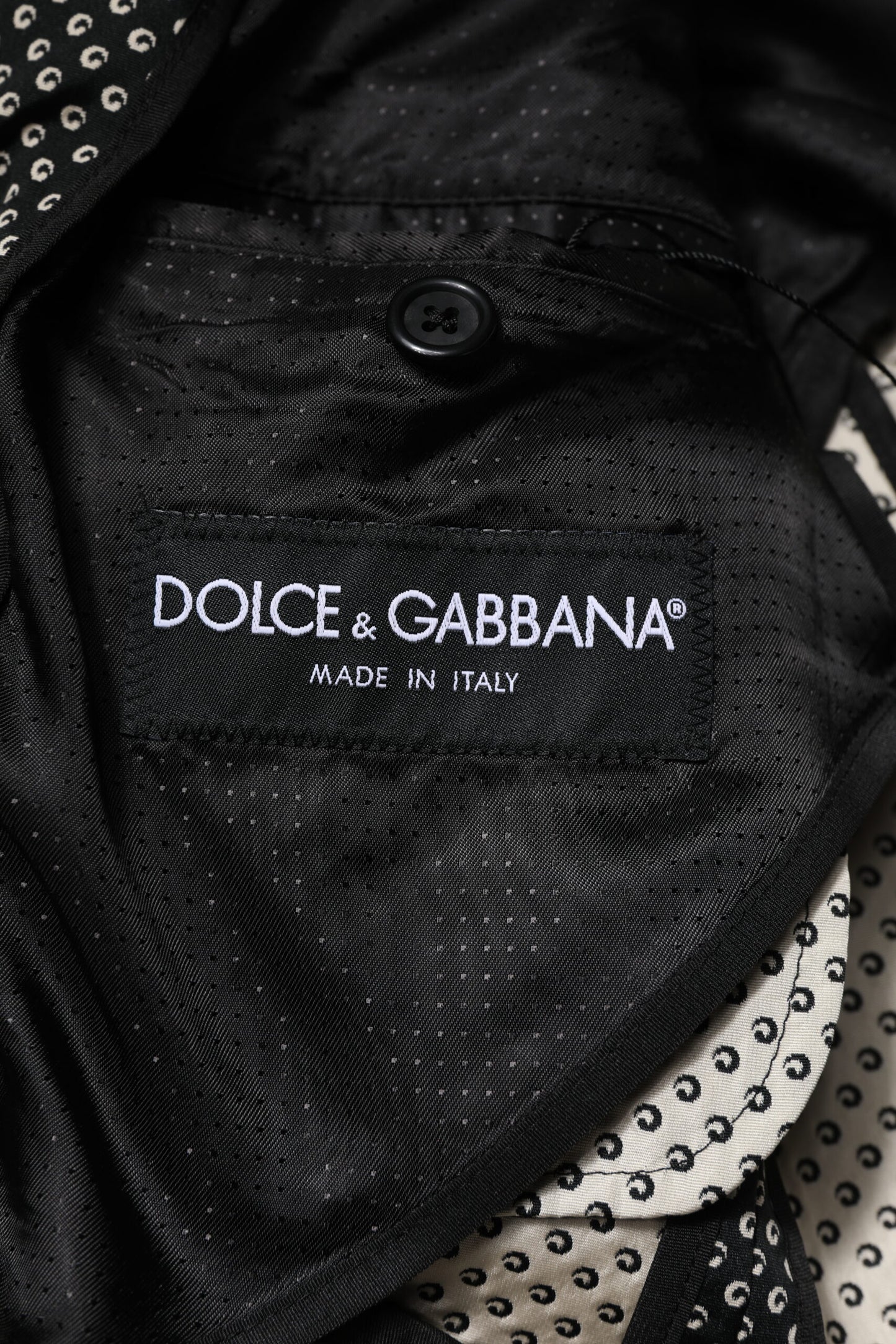 Dolce & Gabbana Schwarz Weiß Gemusterter Herren Anzug Mantel Blazer