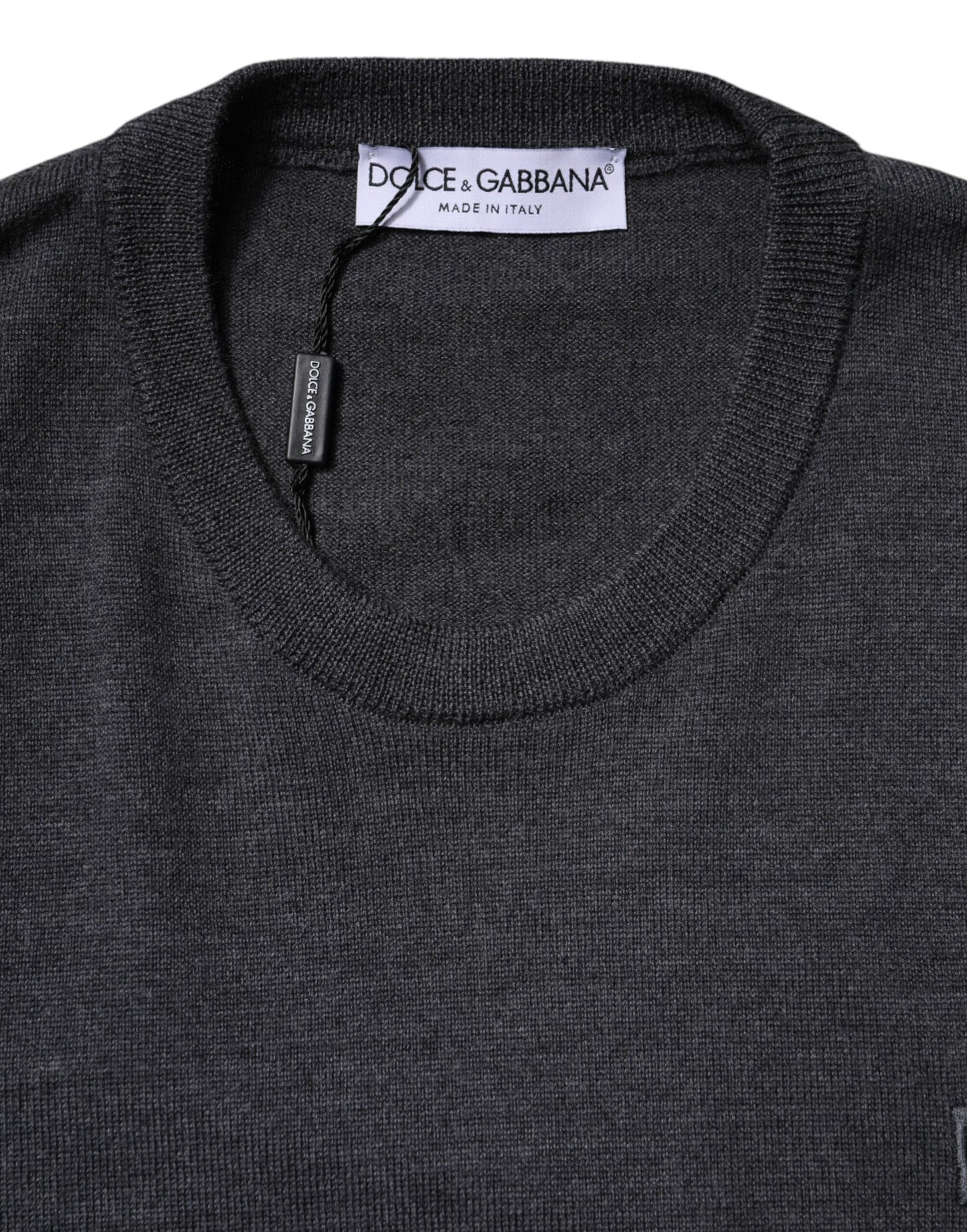 Dolce & Gabbana Grauer Wollpullover mit Logo für Herren