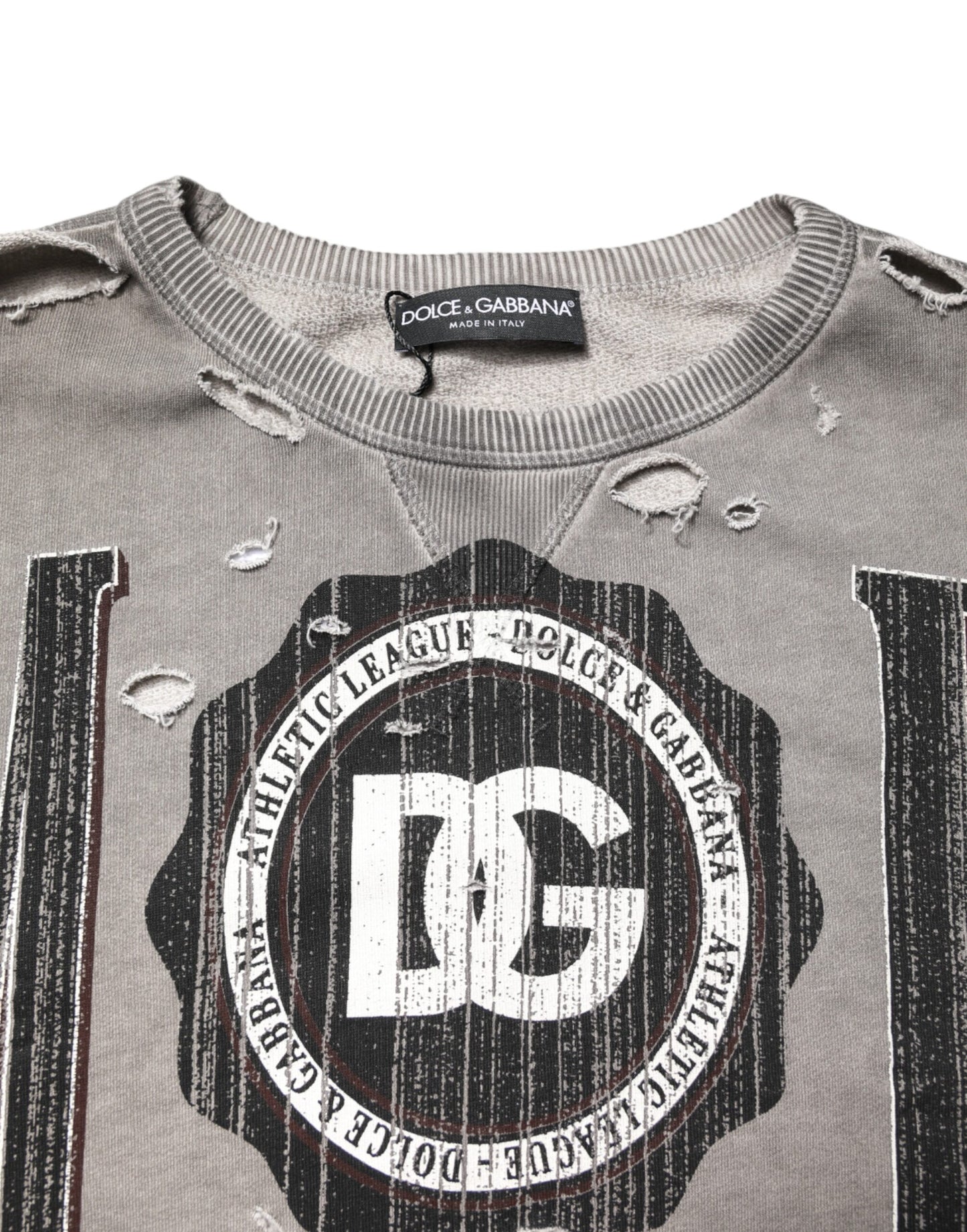 Dolce & Gabbana Grauer Pullover mit Rundhalsausschnitt und Logo-Print