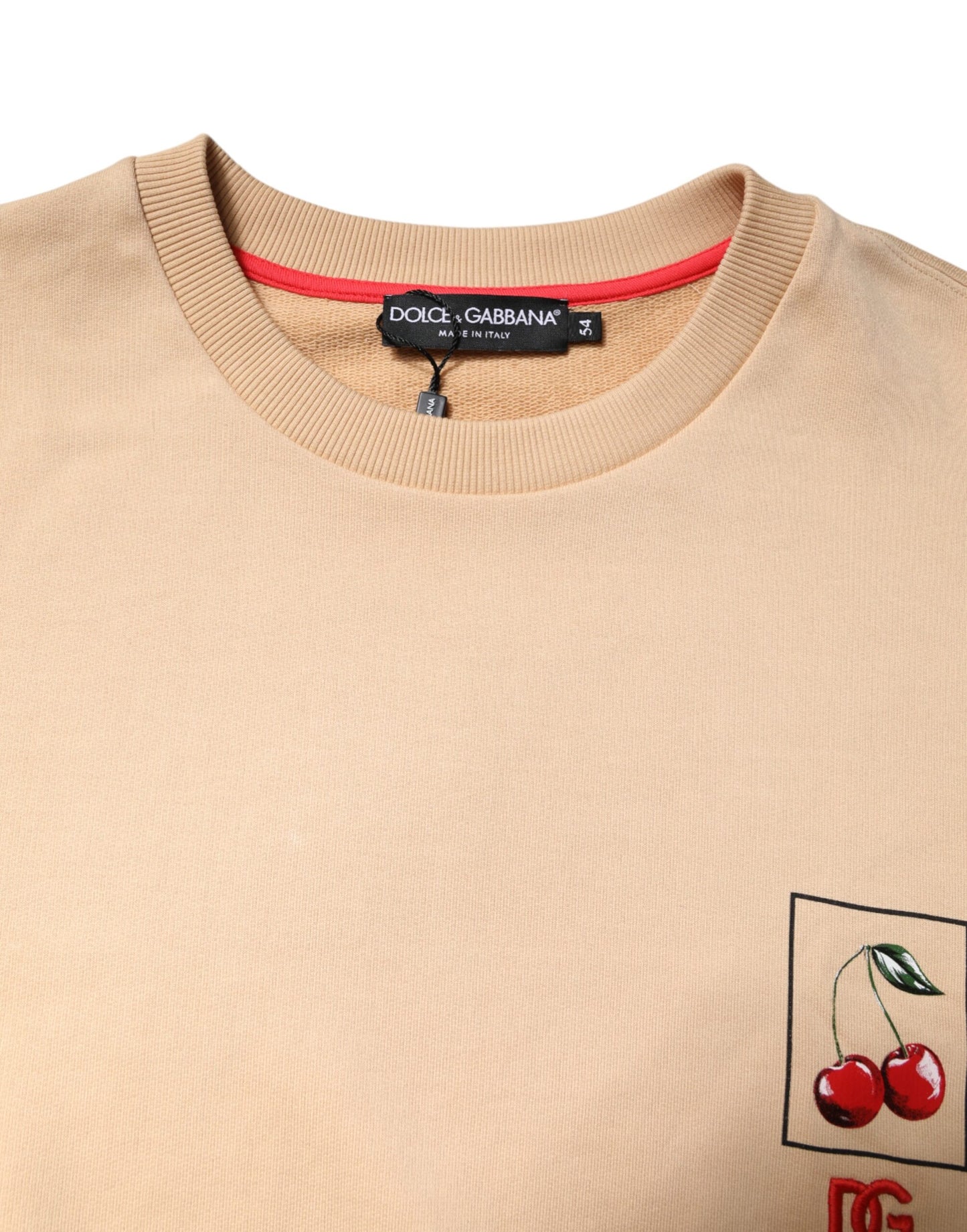 Dolce & Gabbana Beige Pullover mit Rundhalsausschnitt und Kirschmuster
