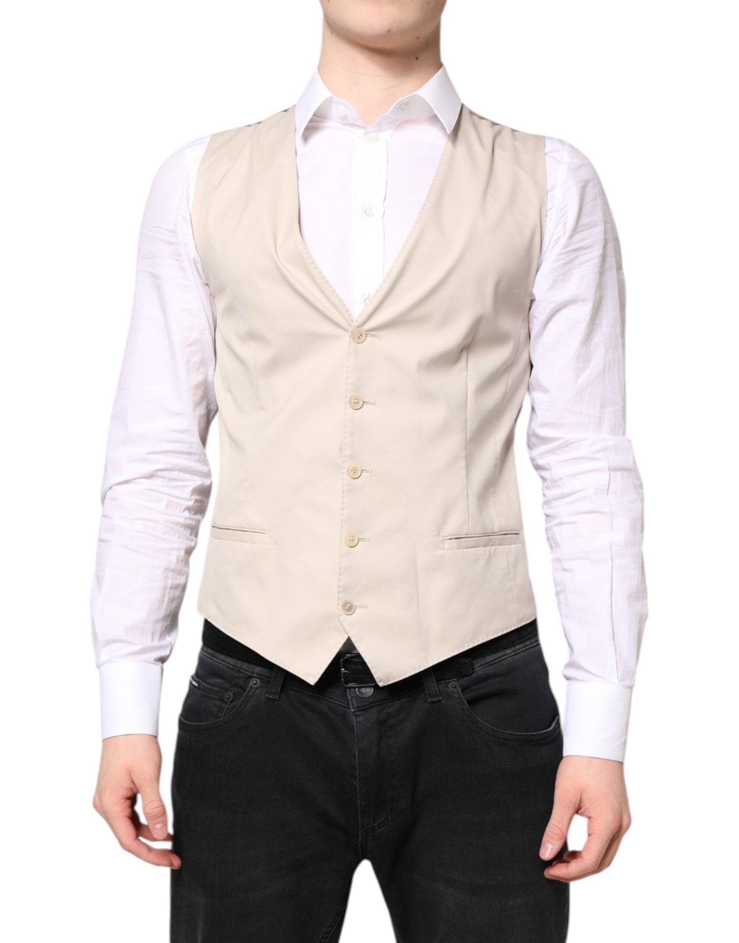 Dolce & Gabbana Beige Grau Kleid Männer Formale Weste Weste