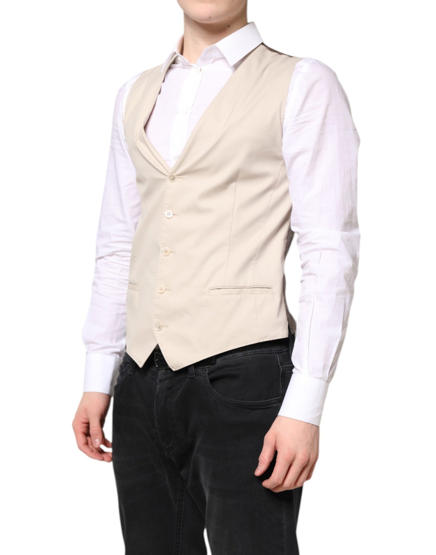 Dolce & Gabbana Beige Grau Kleid Männer Formale Weste Weste