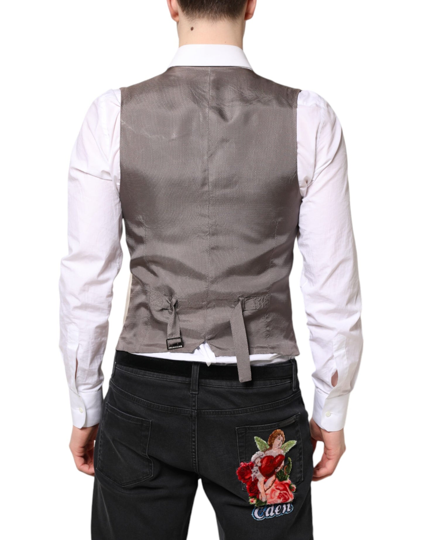 Dolce & Gabbana Beige Grau Kleid Männer Formale Weste Weste