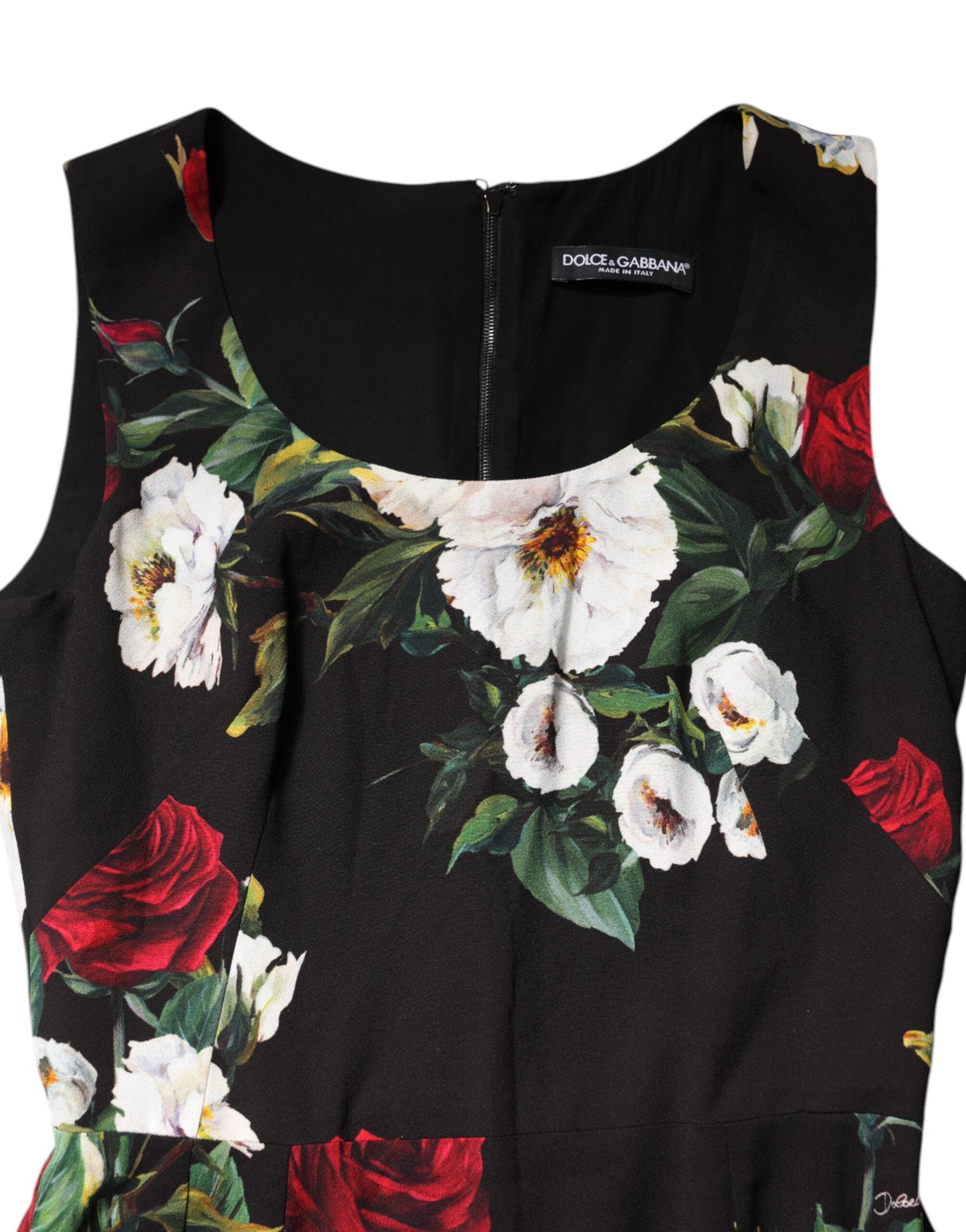 Dolce & Gabbana – Schwarzes, ärmelloses Etuikleid mit Blumenmuster