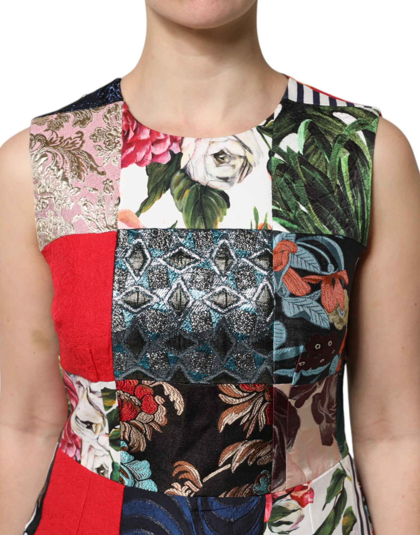 Dolce & Gabbana – Ärmelloses Etuikleid mit mehrfarbigem Patchwork