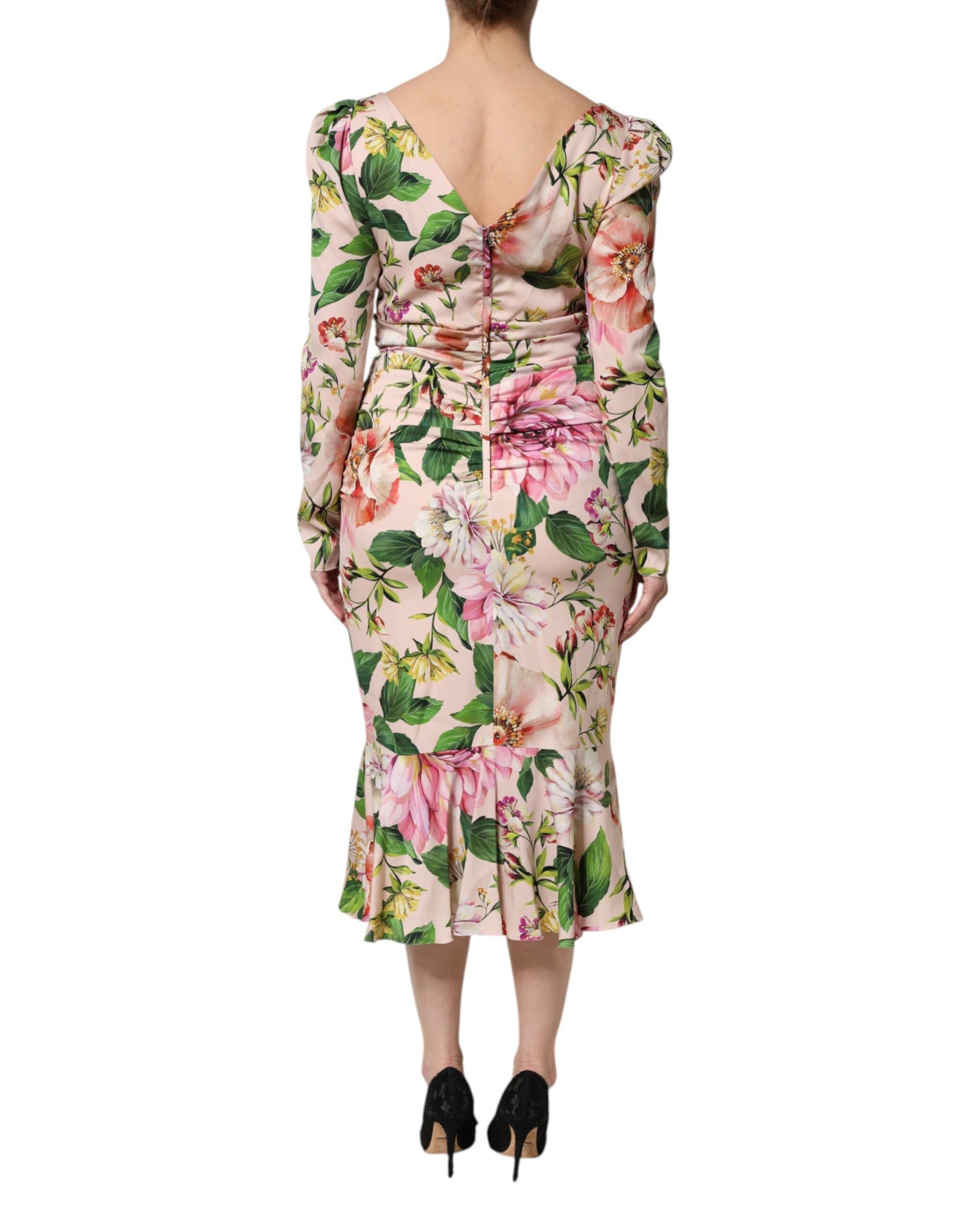 Dolce & Gabbana – Figurbetontes Midikleid aus Seide mit Blumenmuster in Rosa