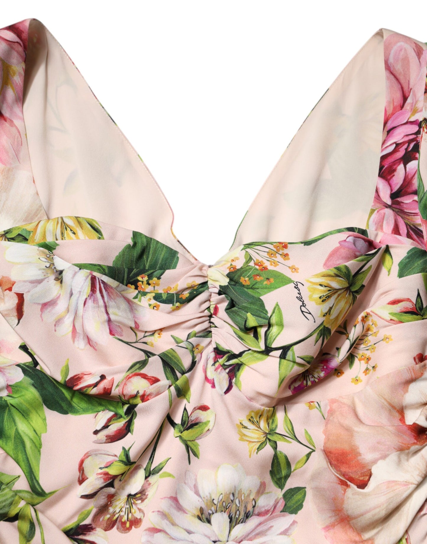 Dolce & Gabbana – Figurbetontes Midikleid aus Seide mit Blumenmuster in Rosa