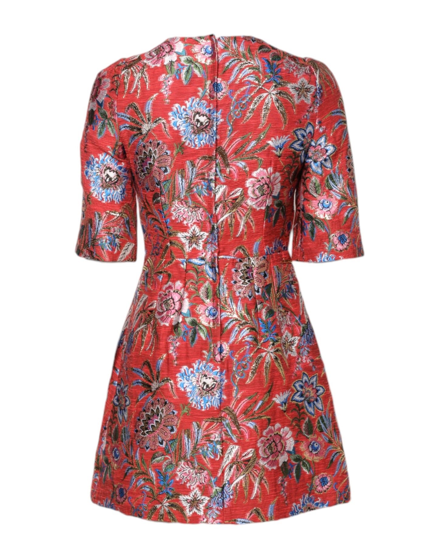 Dolce & Gabbana – Rotes Jacquard-Minikleid in A-Linie mit Blumenmuster