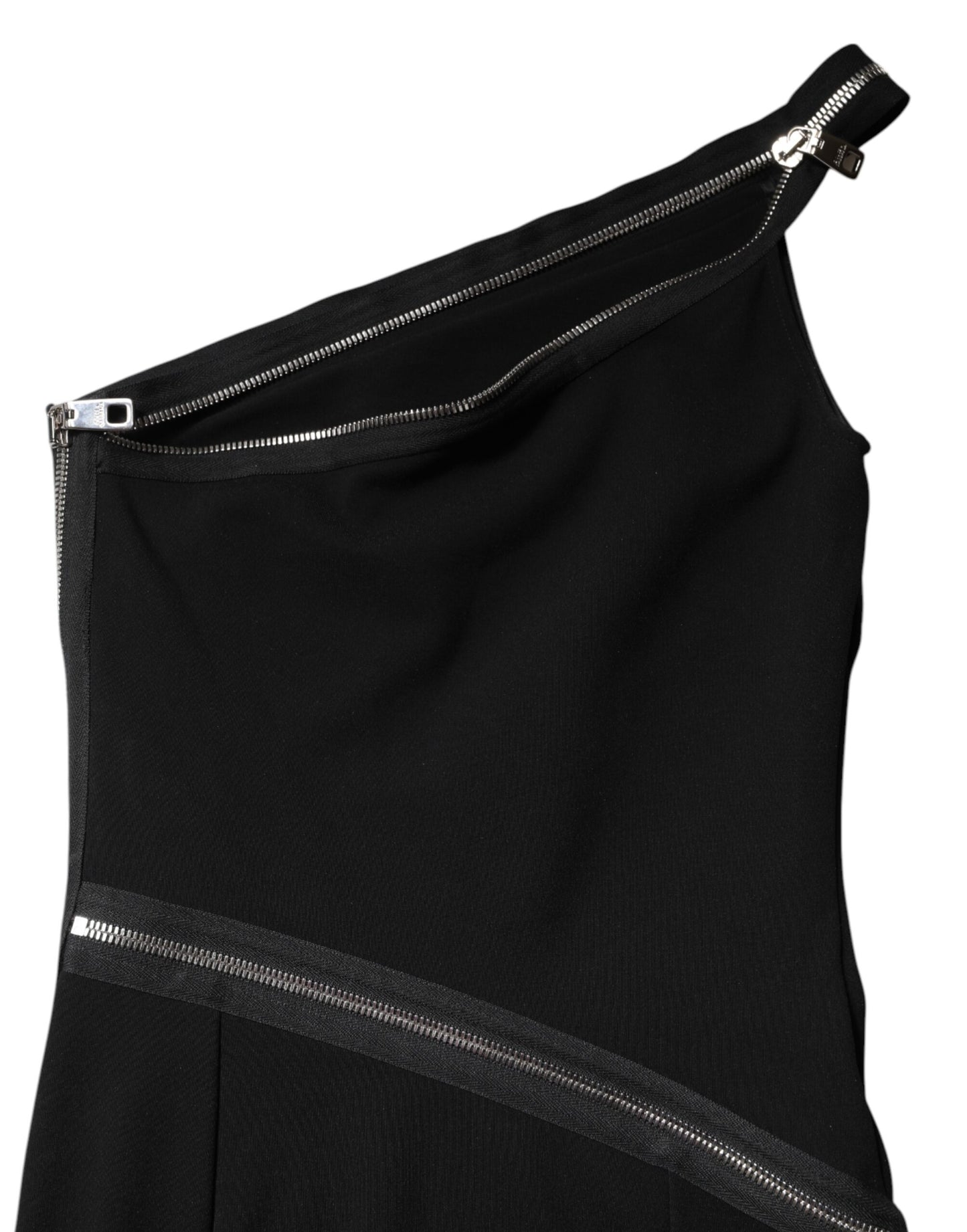 Dolce & Gabbana – Schwarzes Etuikleid aus Viskose mit One-Shoulder-Träger und Reißverschluss