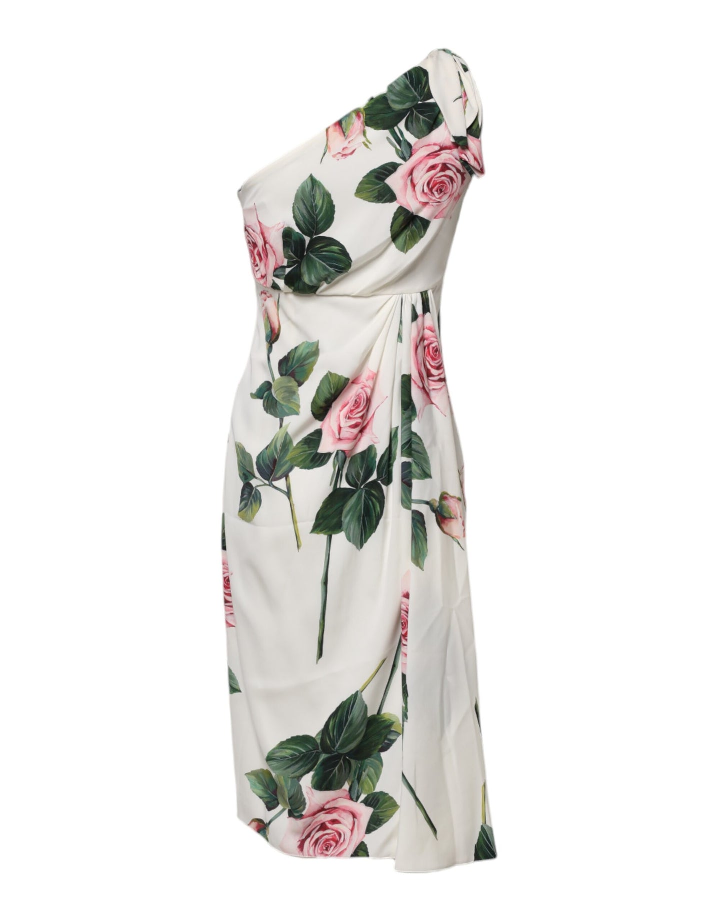 Dolce & Gabbana – Weißes, geblümtes One-Shoulder-Etui-Midikleid