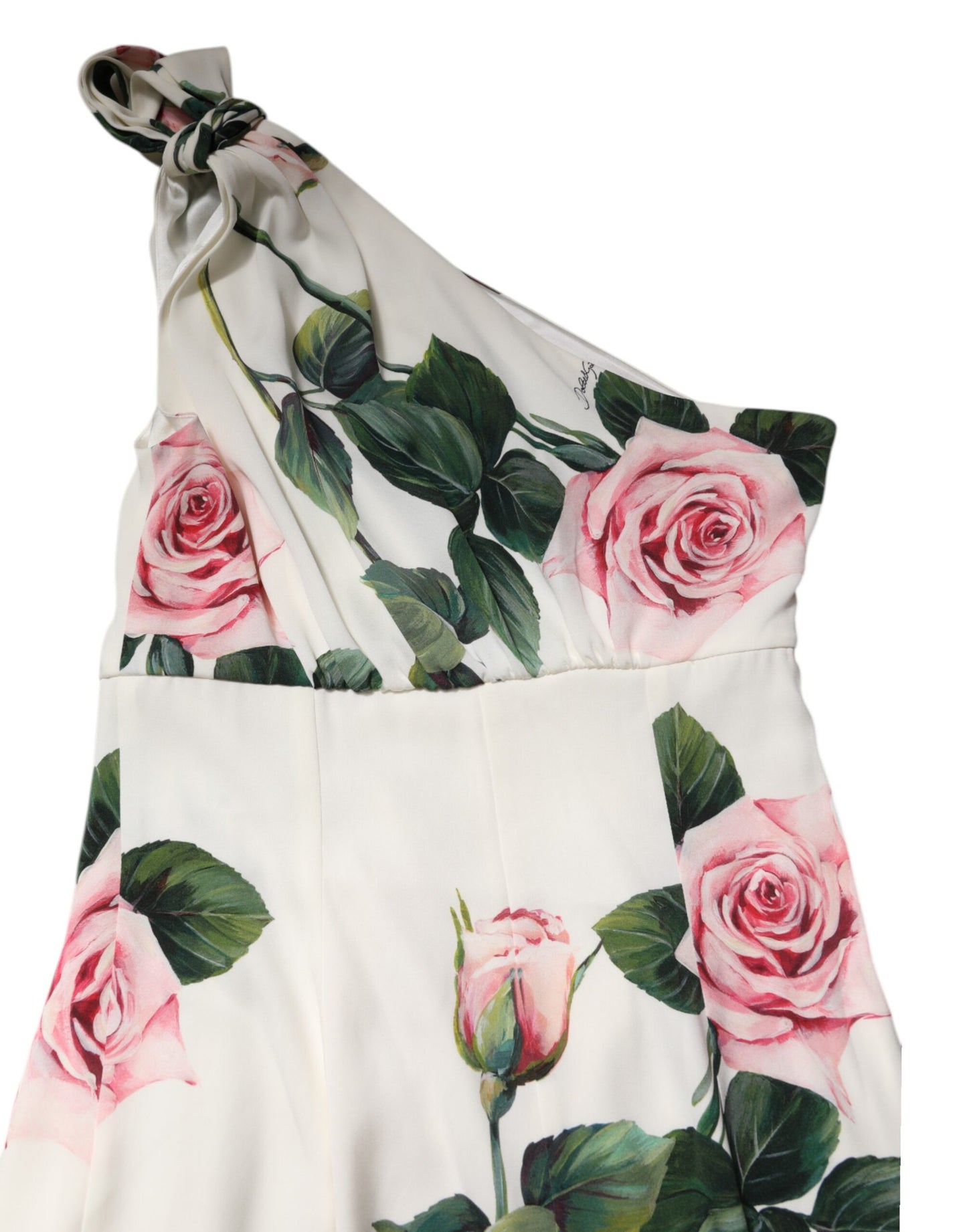 Dolce & Gabbana – Weißes, geblümtes One-Shoulder-Etui-Midikleid
