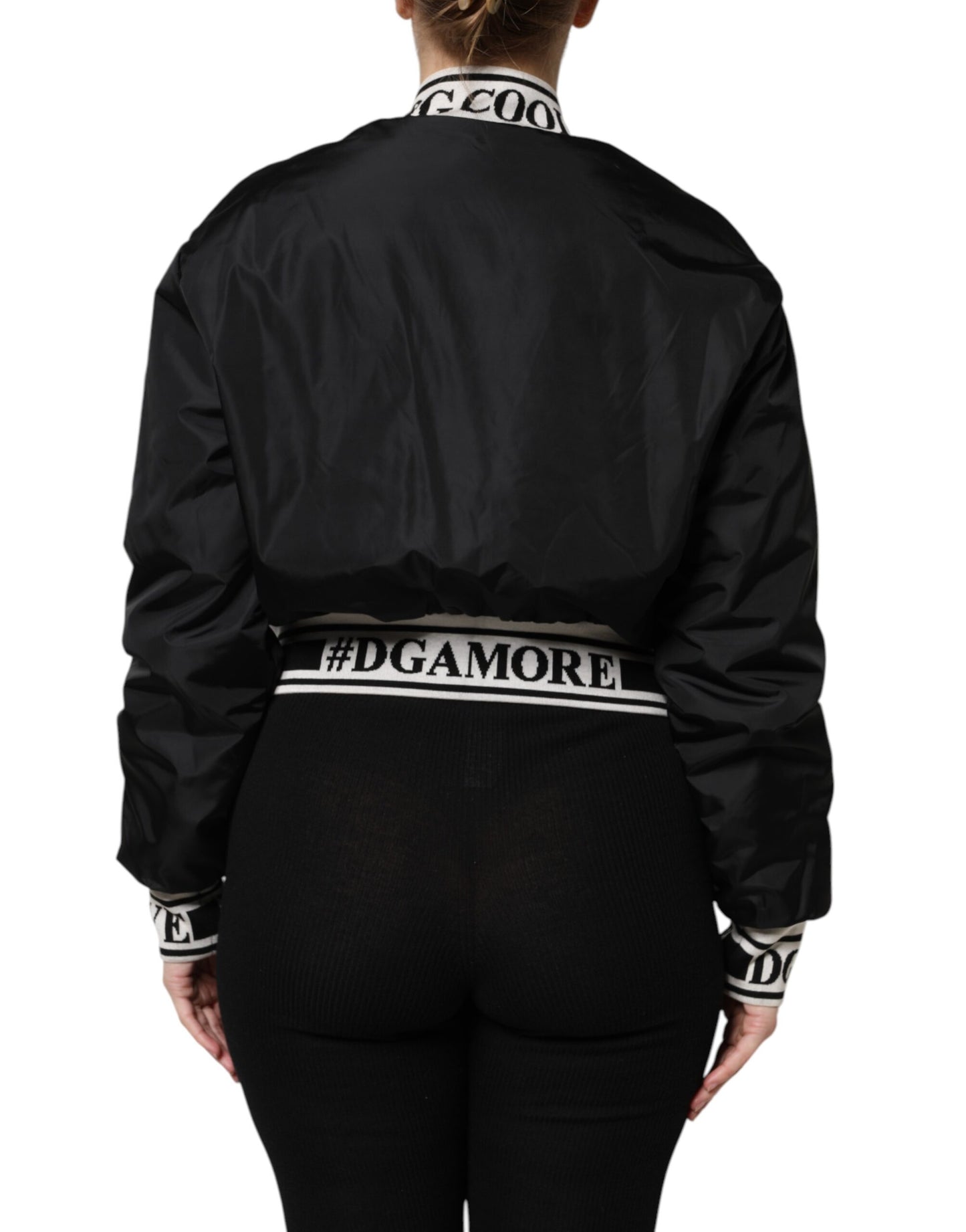 Dolce & Gabbana – Bomberjacke „#DGFamily“ aus schwarzem Nylon mit durchgehendem Reißverschluss
