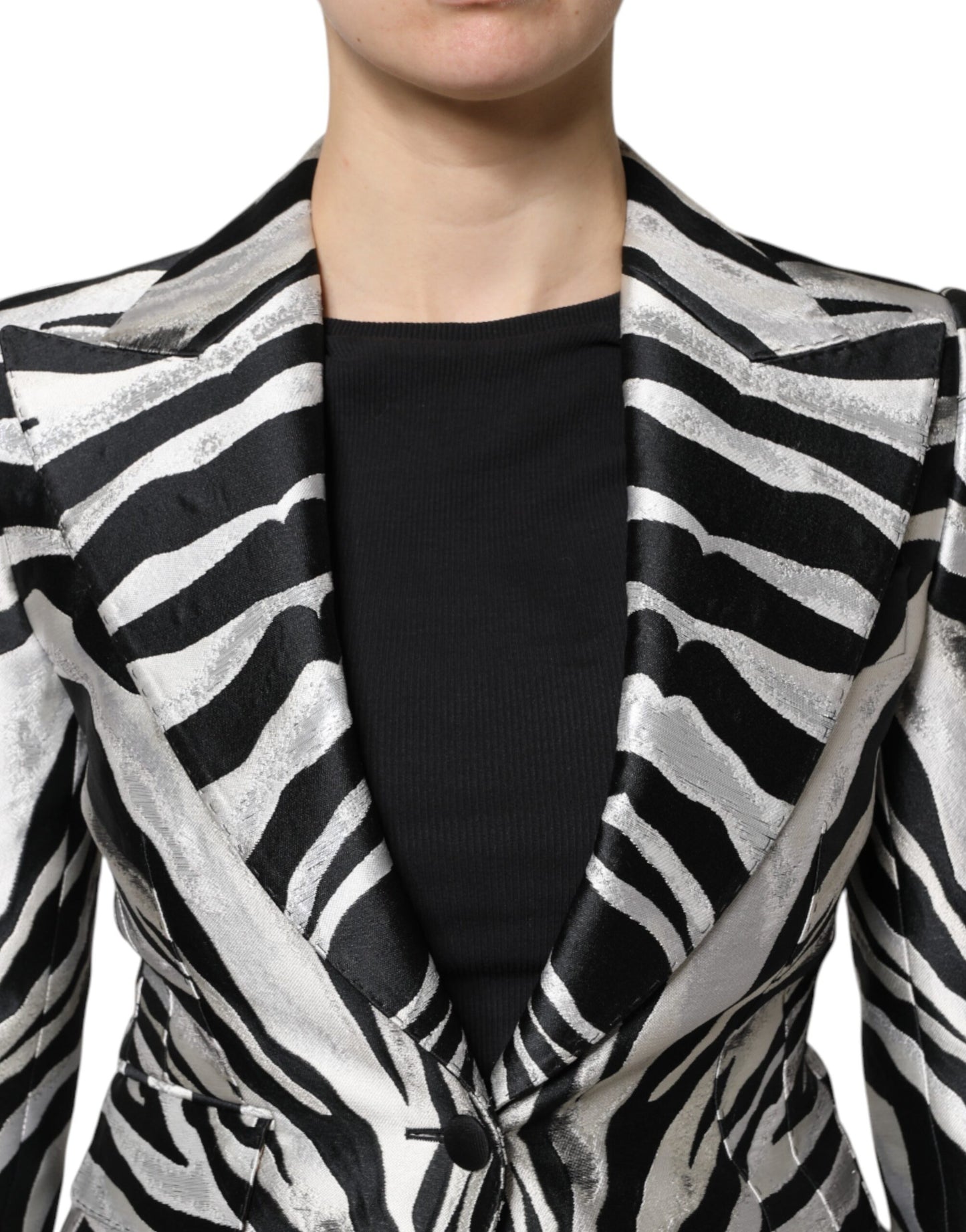Dolce & Gabbana Schwarz-Weiß-Polyester-Blazerjacke für Damen