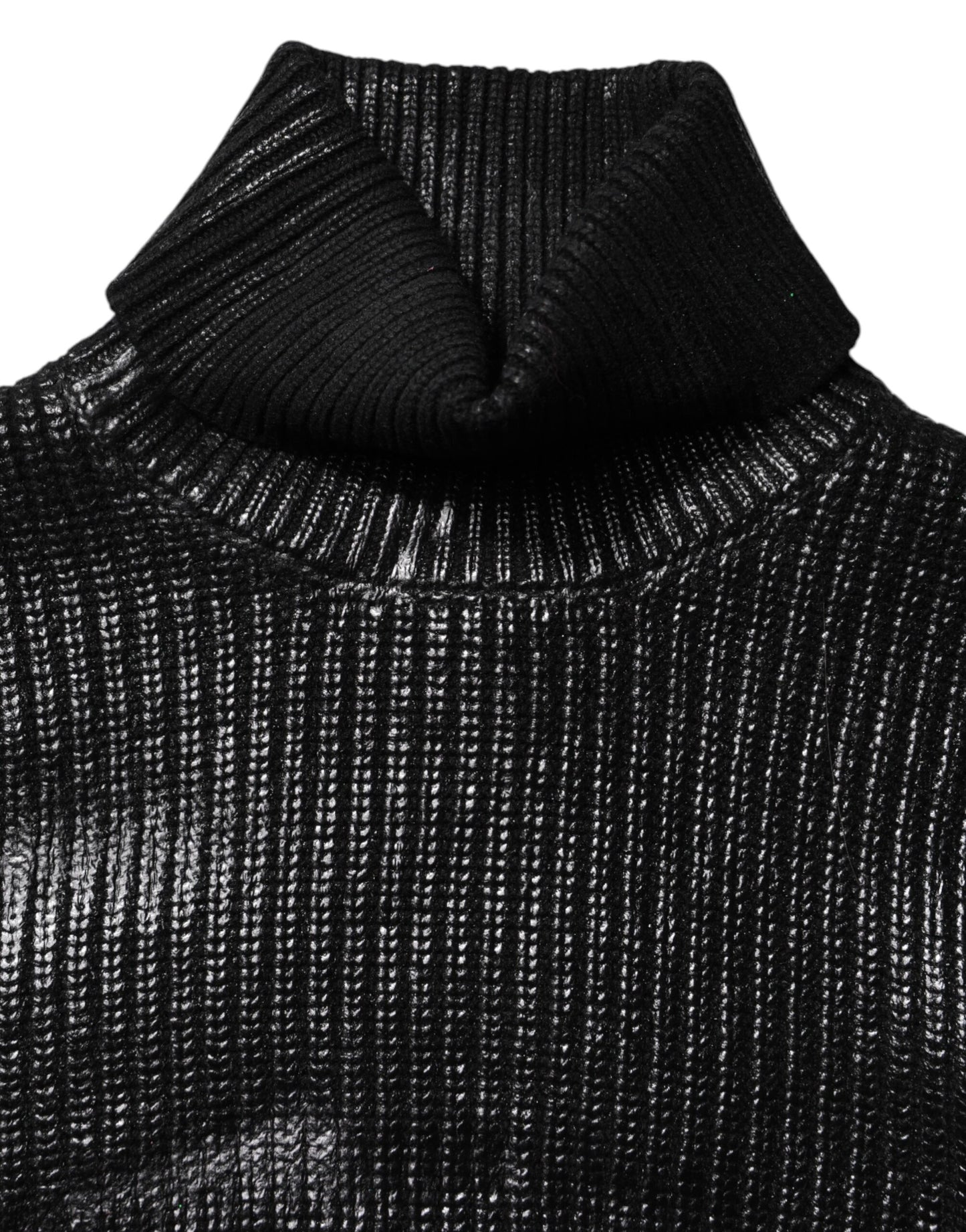 Dolce & Gabbana – Schwarzes, kurzärmliges Rollkragenoberteil aus Wolle