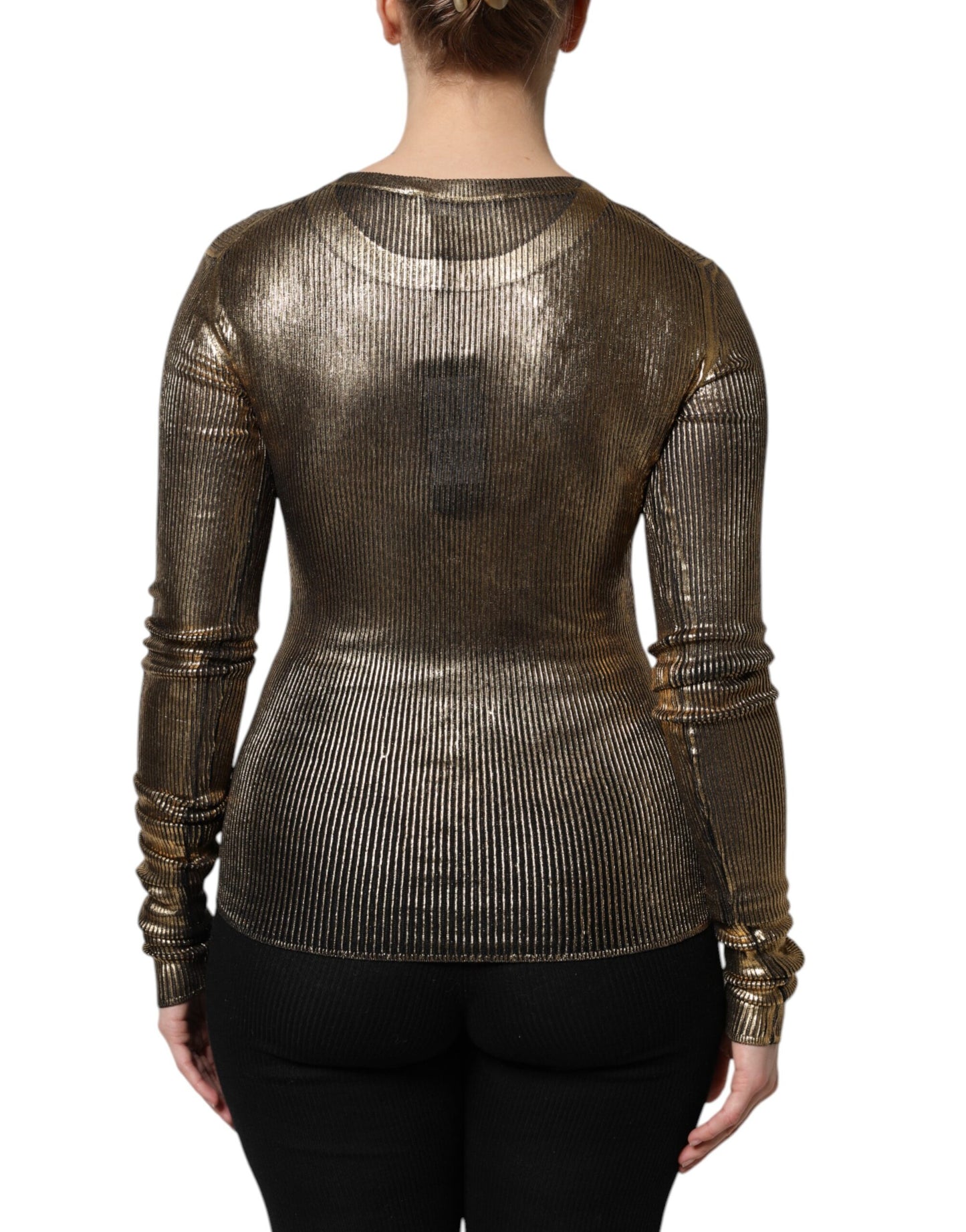 Dolce & Gabbana Goldenes Pullover-Oberteil mit Rundhalsausschnitt und langen Ärmeln
