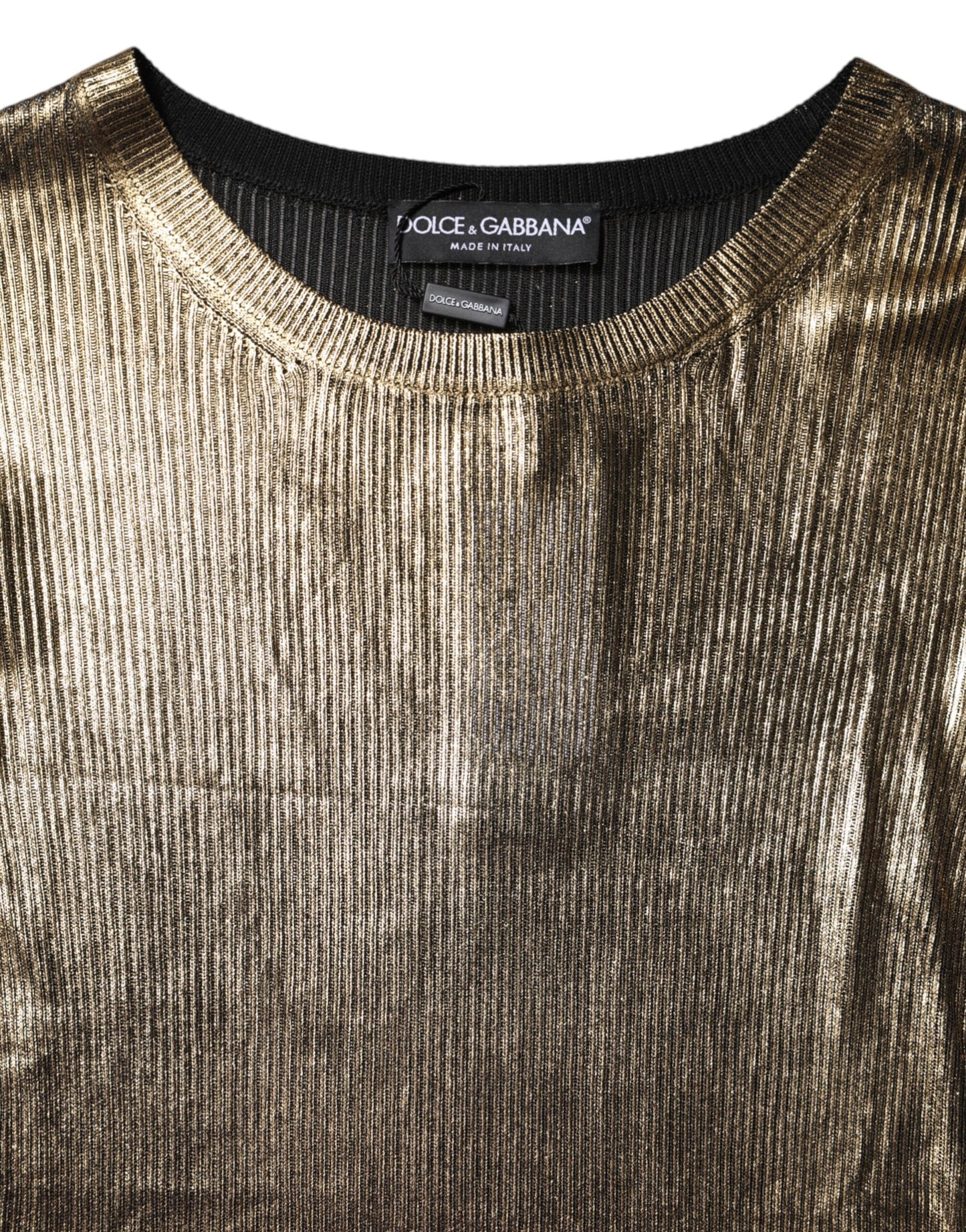 Dolce & Gabbana Goldenes Pullover-Oberteil mit Rundhalsausschnitt und langen Ärmeln