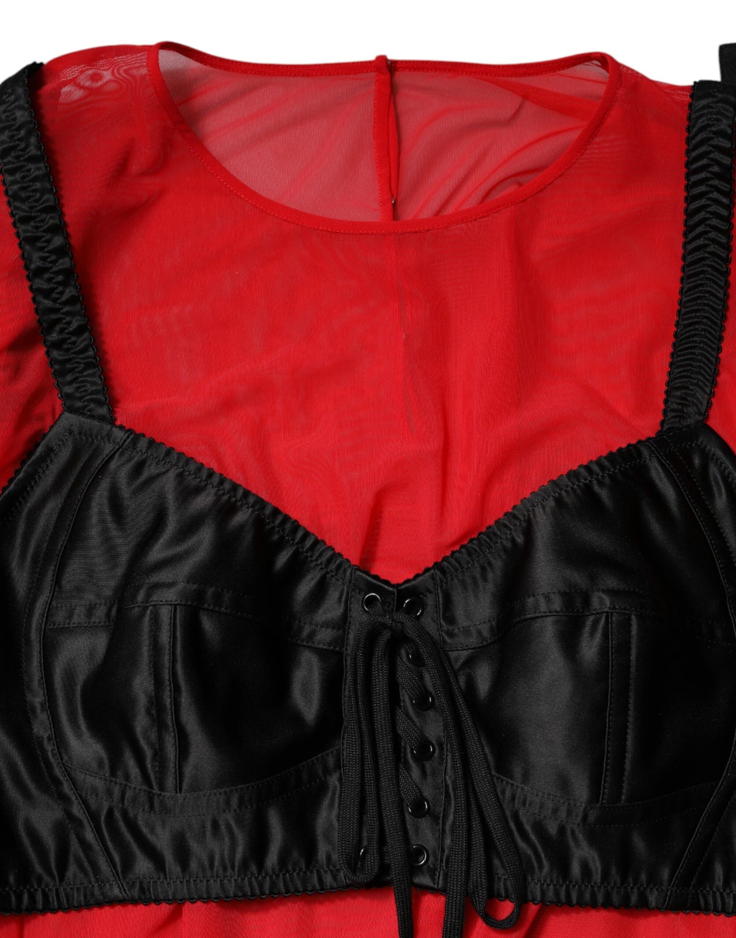 Dolce & Gabbana – Rot-schwarzes Oberteil mit langen Ärmeln und Bustier-Detail