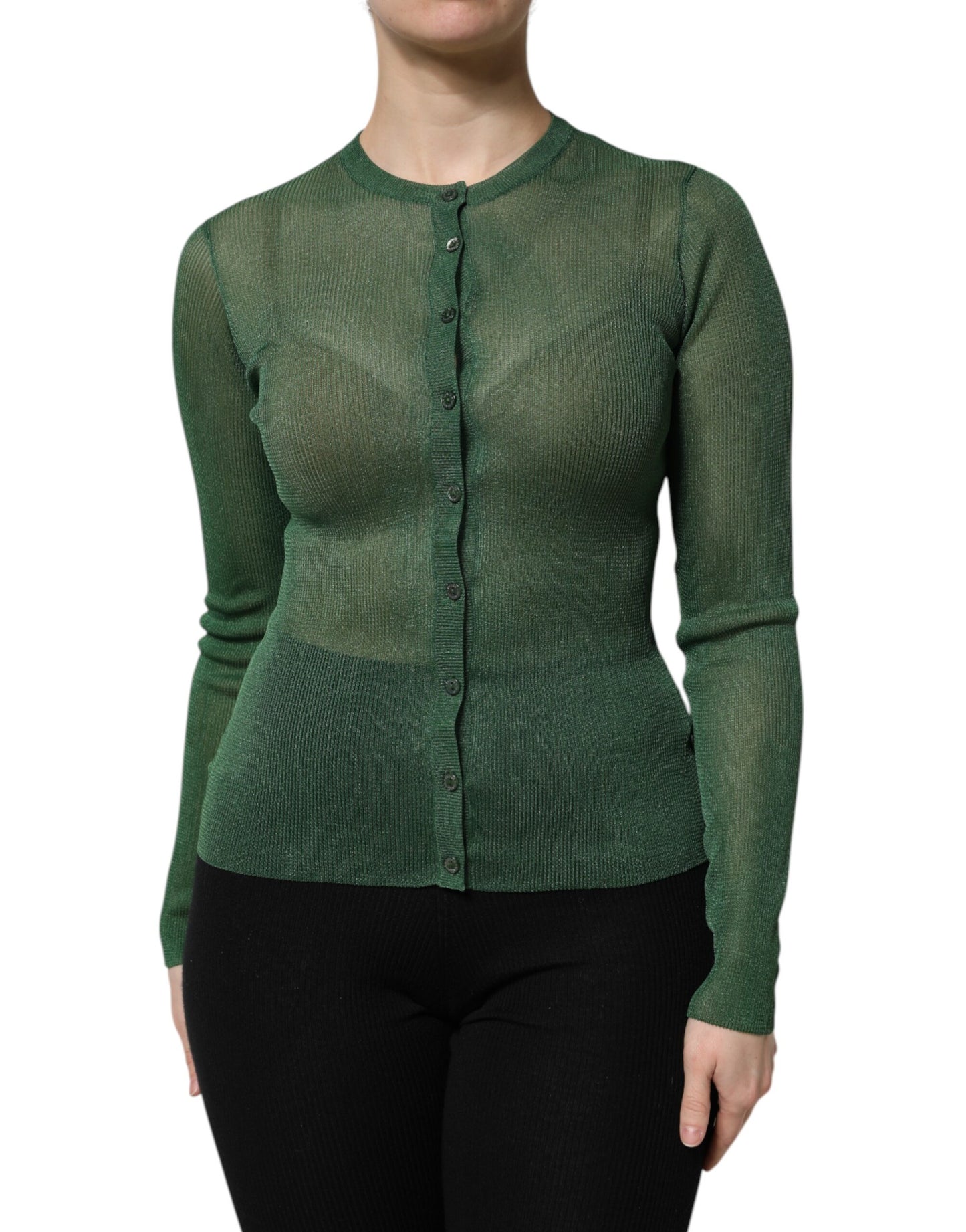 Dolce & Gabbana Grüner Polyester-Cardigan mit langen Ärmeln