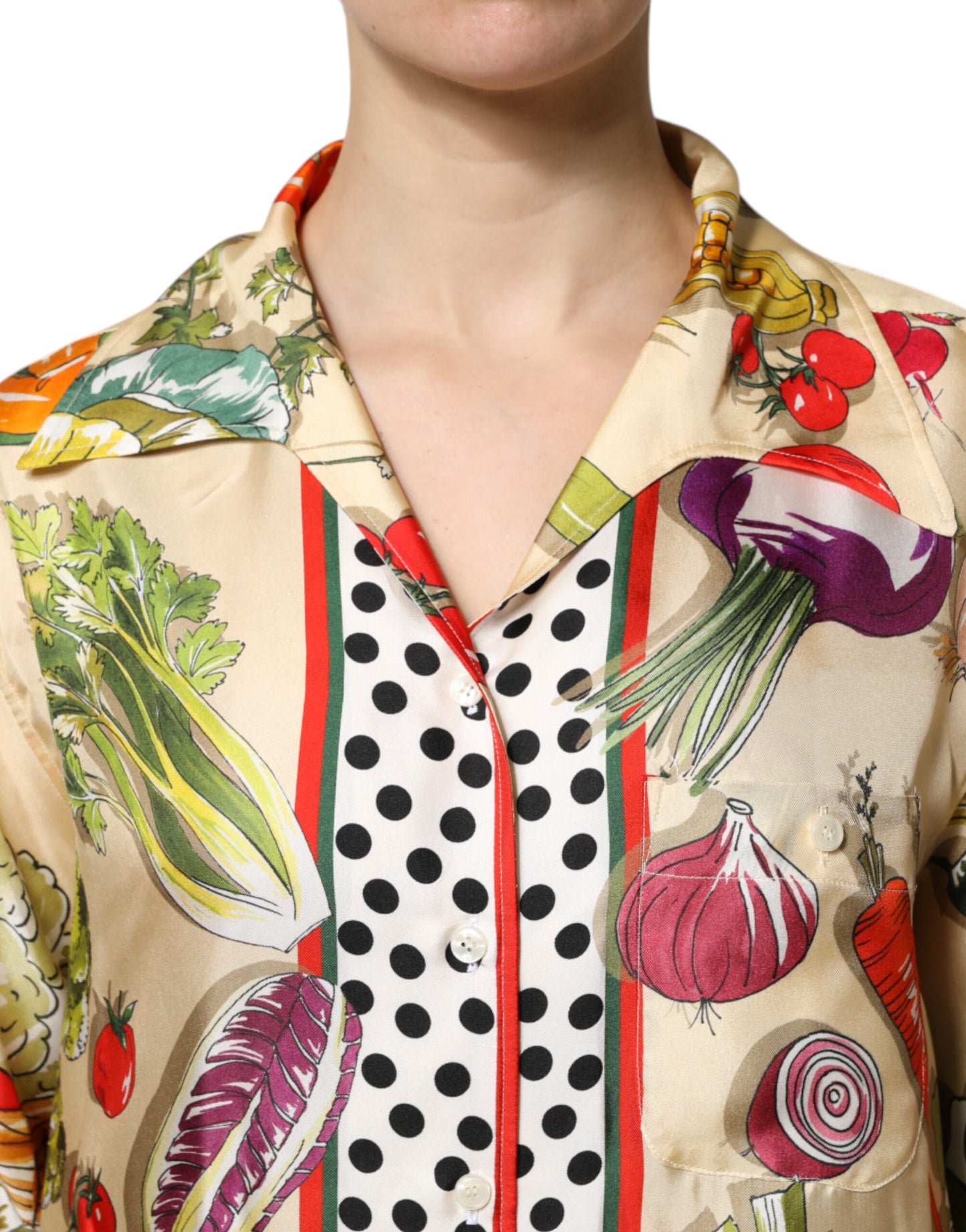 Dolce & Gabbana – Langärmliges Oberteil aus mehrfarbiger Gemüseseide