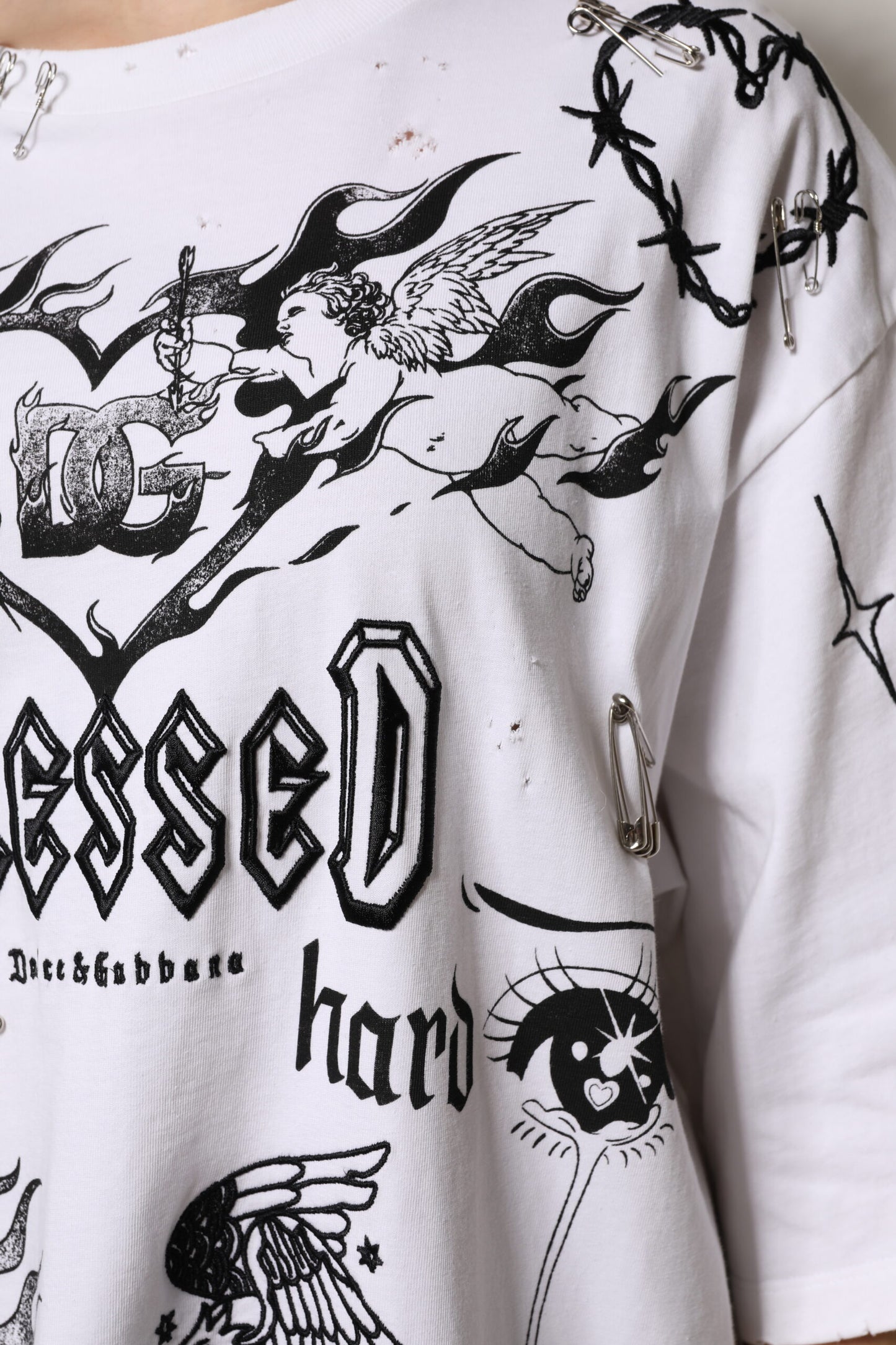 Dolce & Gabbana Weißes Baumwoll-T-Shirt mit DG BLESSED-Aufdruck