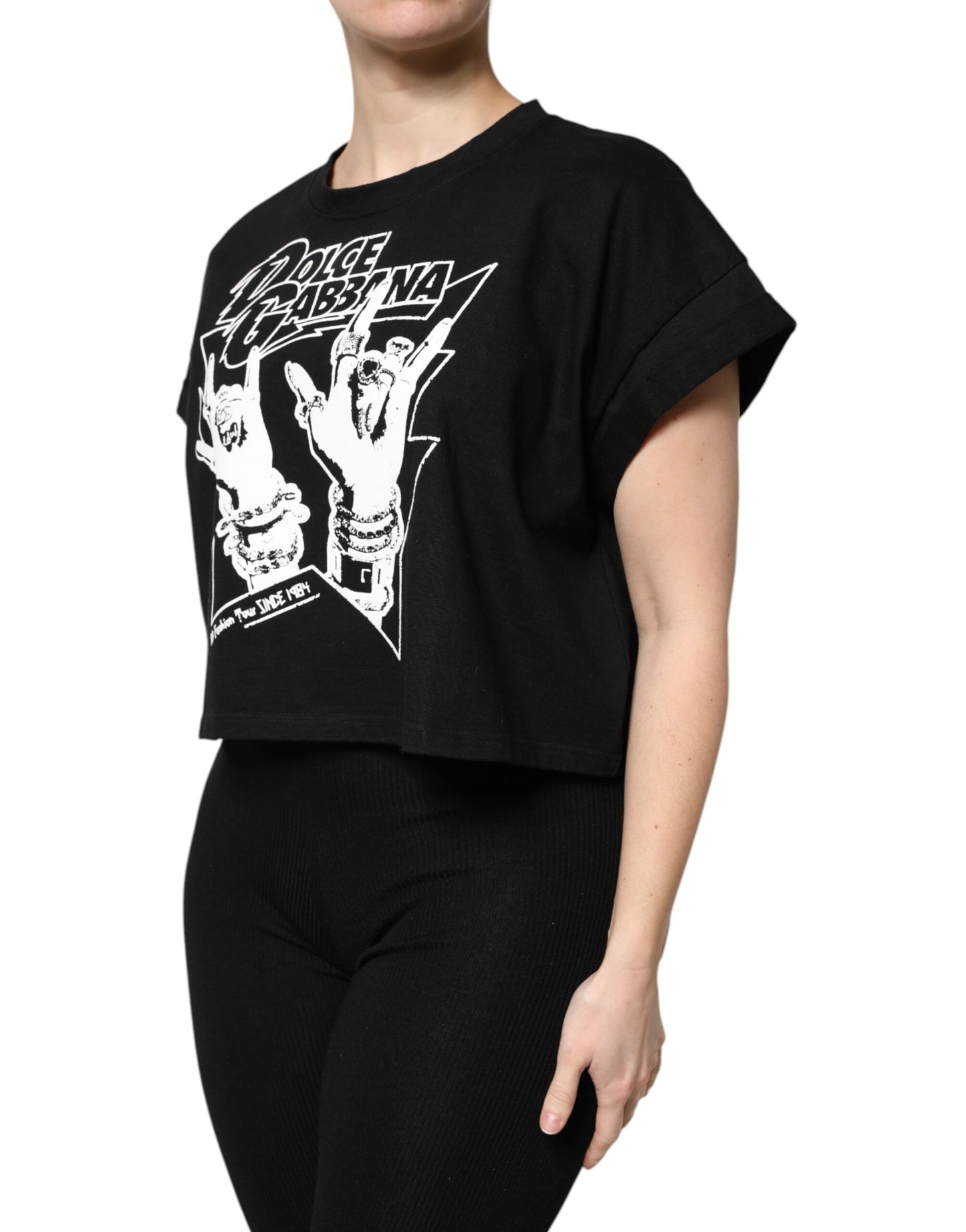 Dolce & Gabbana – Schwarzes, bedrucktes T-Shirt aus Baumwolle mit kurzen Ärmeln