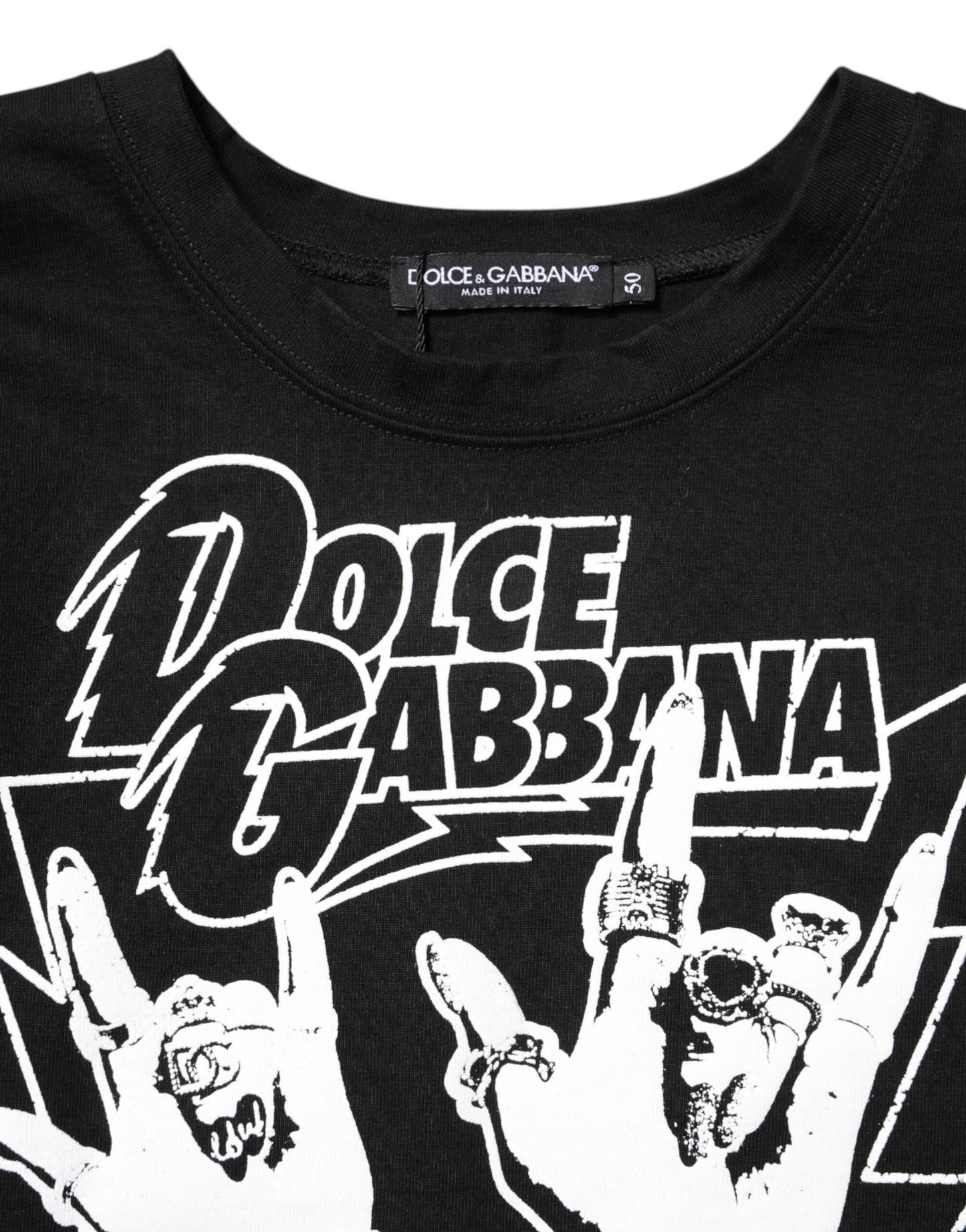 Dolce & Gabbana – Schwarzes, bedrucktes T-Shirt aus Baumwolle mit kurzen Ärmeln