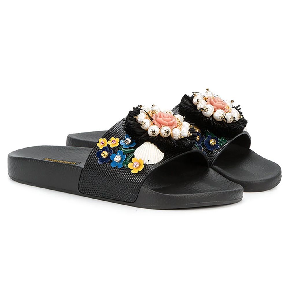Dolce & Gabbana Schwarze Baumwollsandale