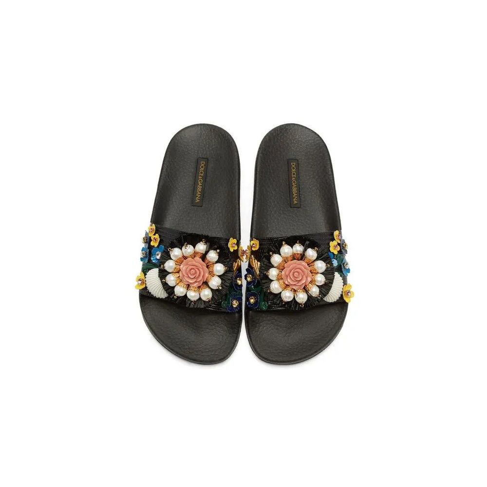Dolce & Gabbana Schwarze Baumwollsandale