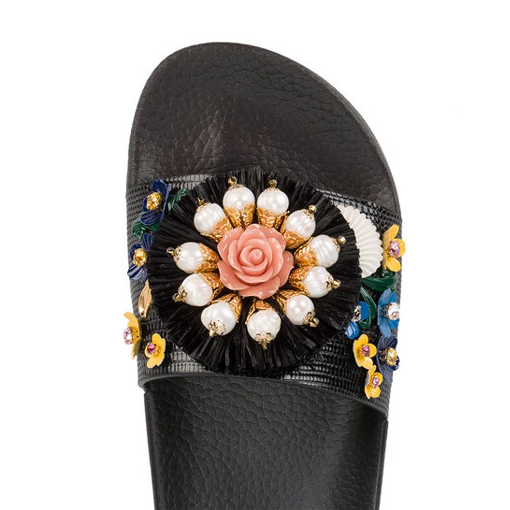 Dolce & Gabbana Schwarze Baumwollsandale